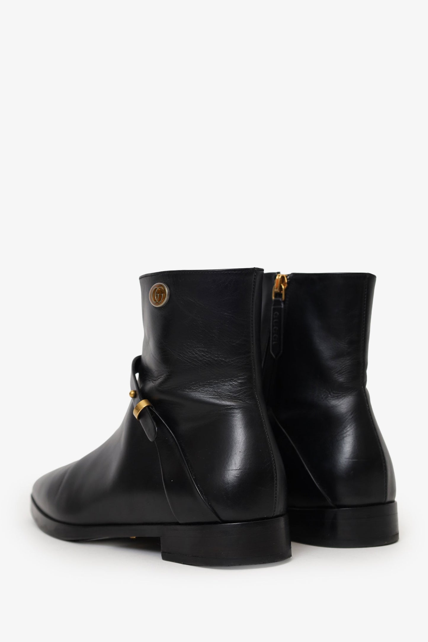 Gucci Black Leather Double G Boots Size 37.5