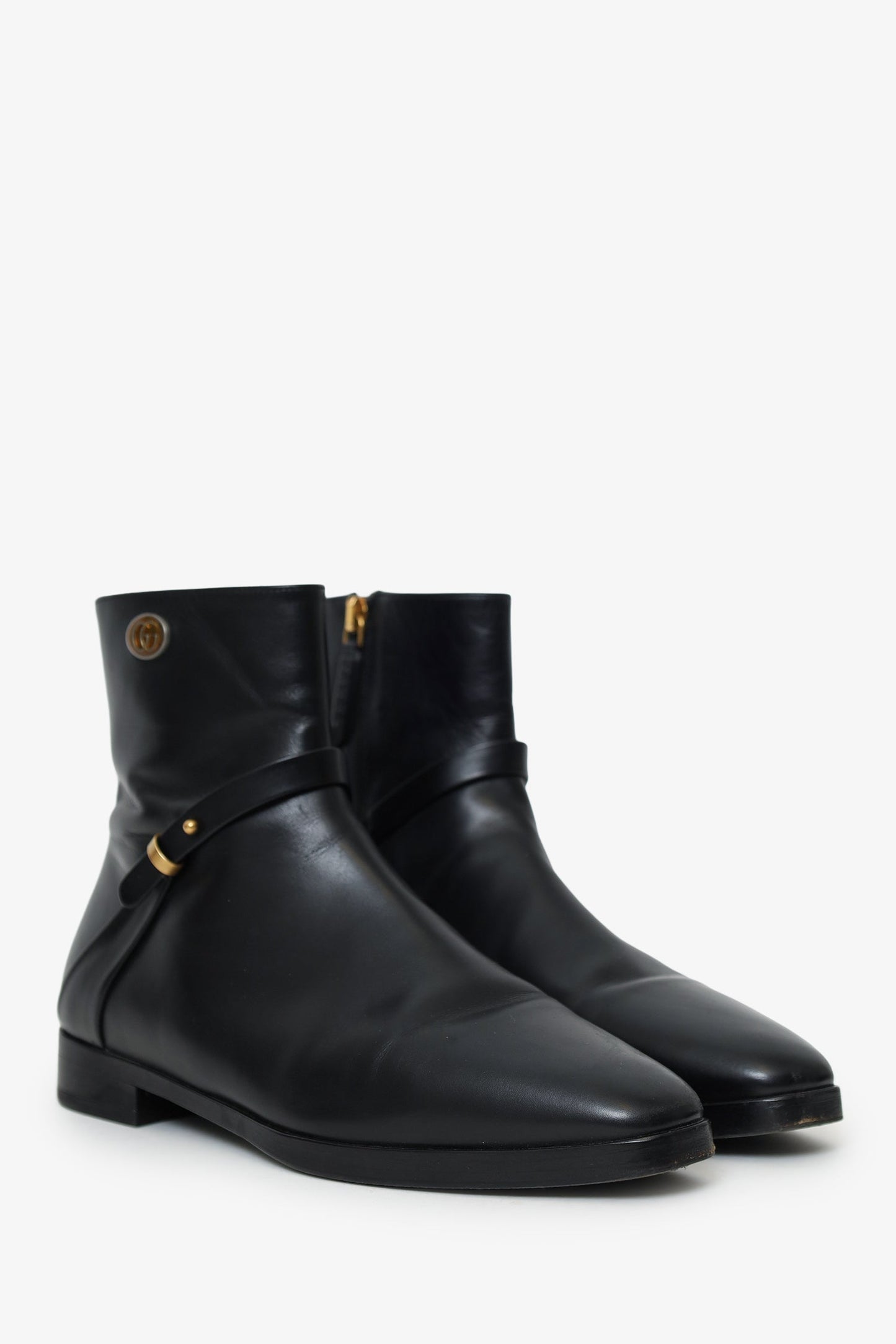 Gucci Black Leather Double G Boots Size 37.5