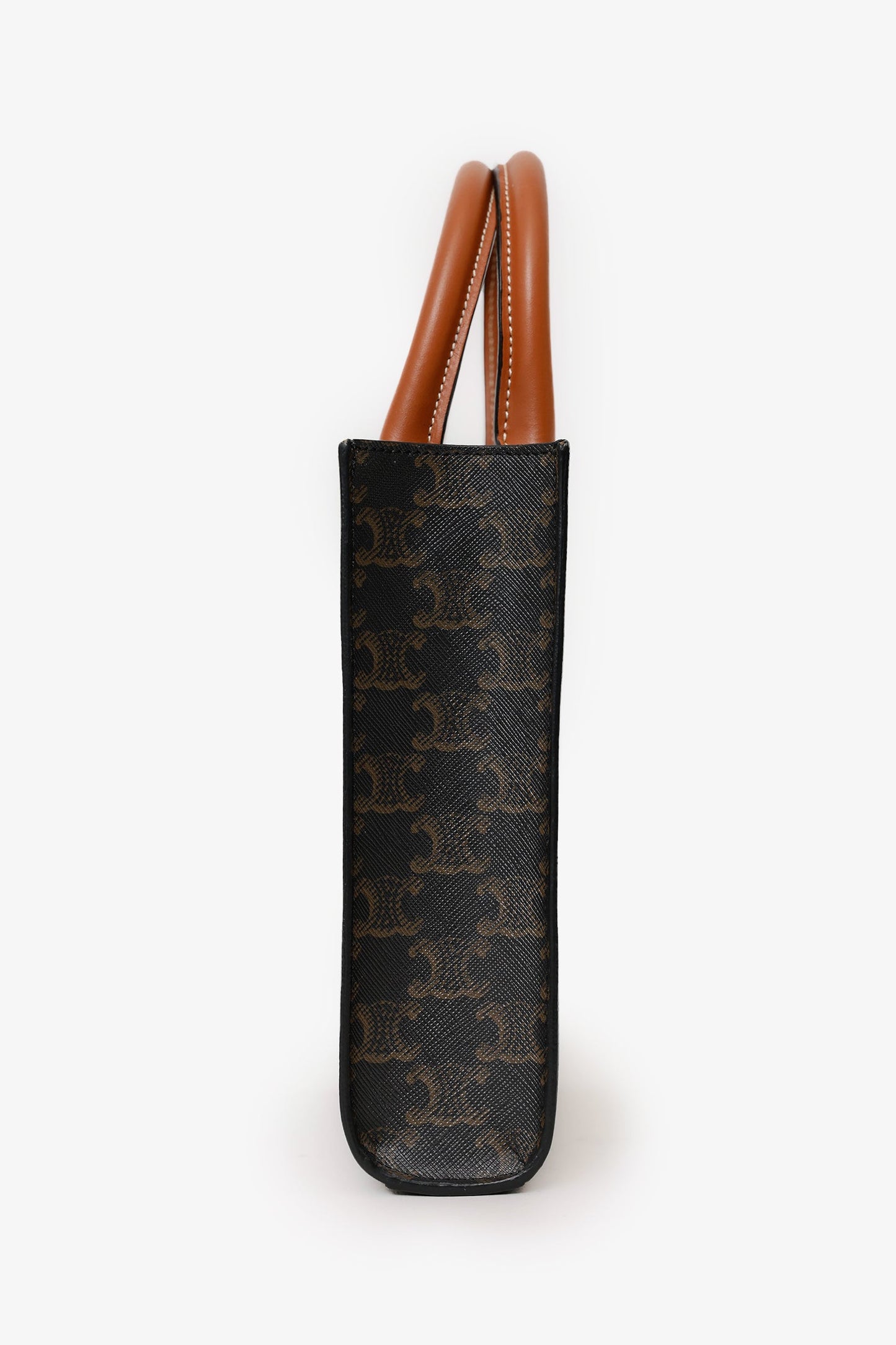 Celine 2021 Brown Canvas/Leather Mini Triomphe Vertical Cabas Tote With Strap