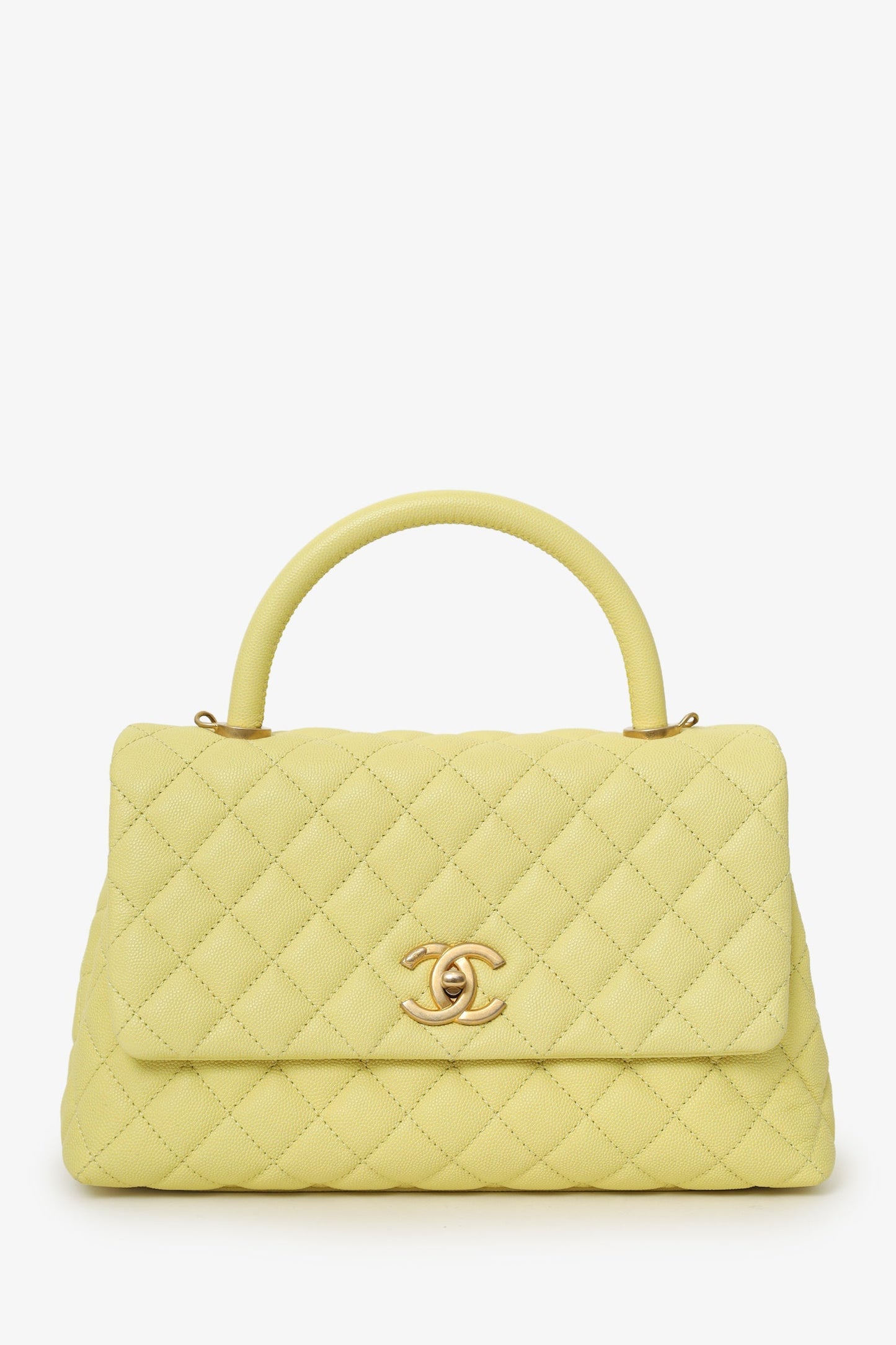 Chanel™ 2017-18 Yellow Caviar Leather Medium 'Coco' Top Handle With Strap