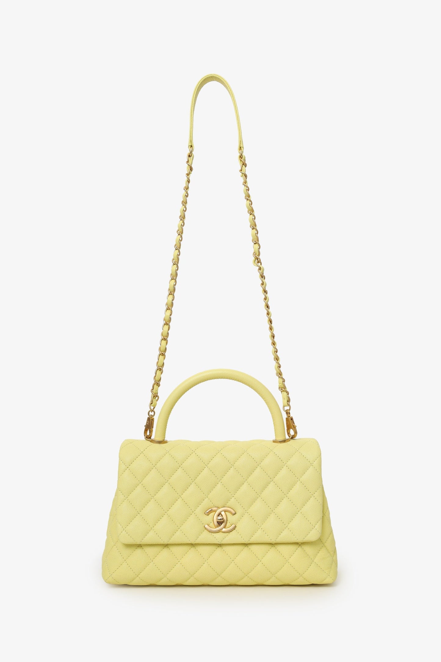 Chanel™ 2017-18 Yellow Caviar Leather Medium 'Coco' Top Handle With Strap