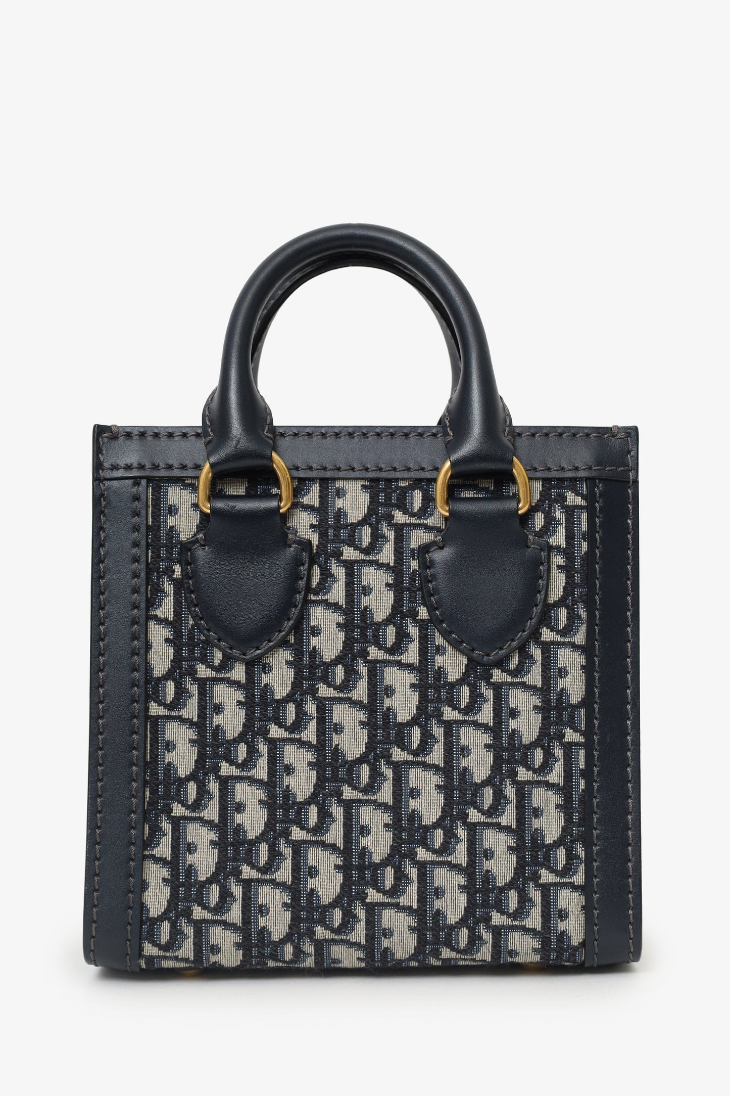 Christian Dior Navy Canvas/Leather Oblique Mini Tote Bag With Strap