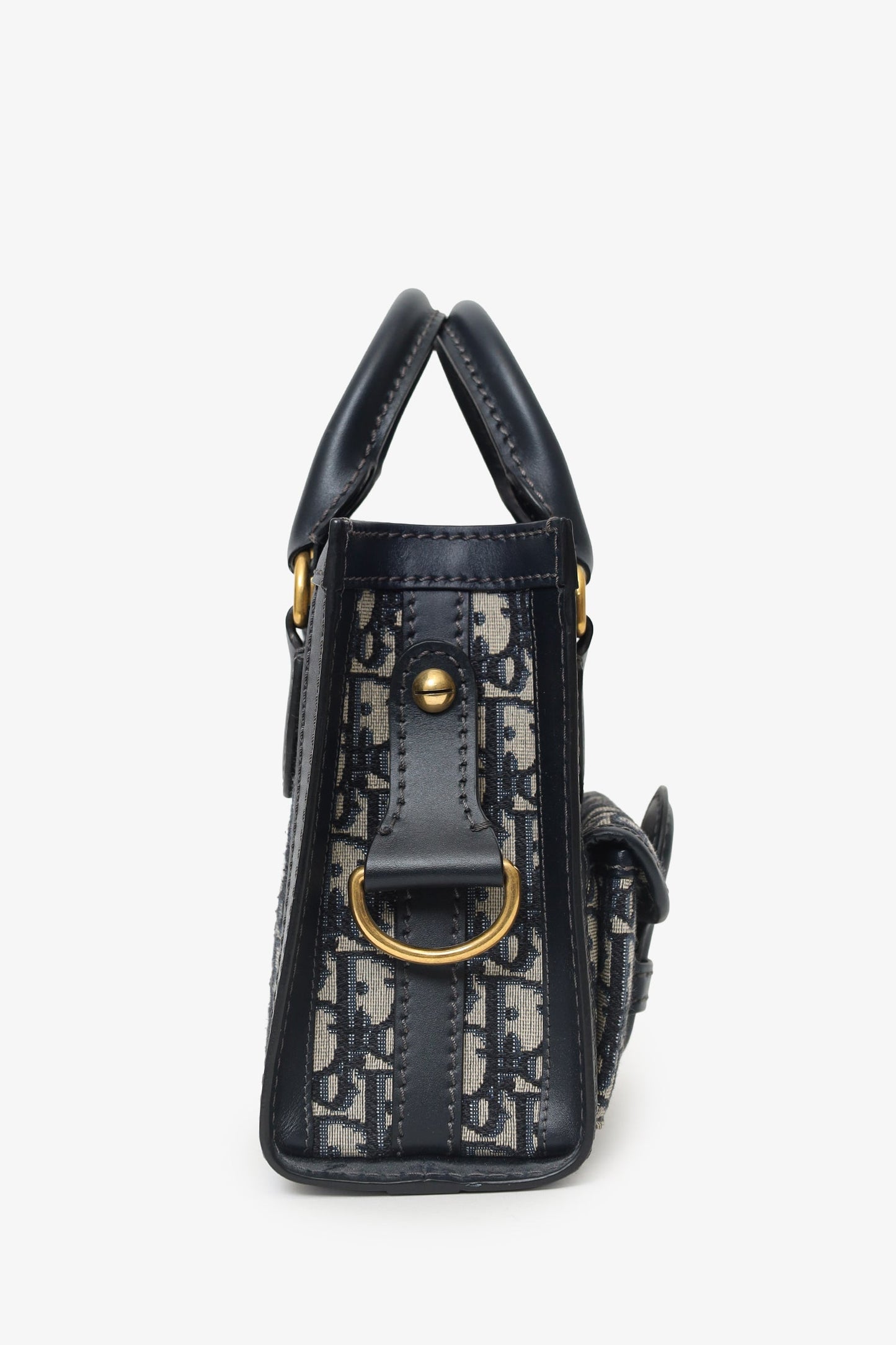 Christian Dior Navy Canvas/Leather Oblique Mini Tote Bag With Strap