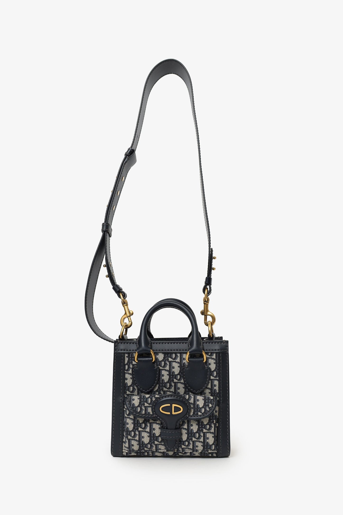 Christian Dior Navy Canvas/Leather Oblique Mini Tote Bag With Strap