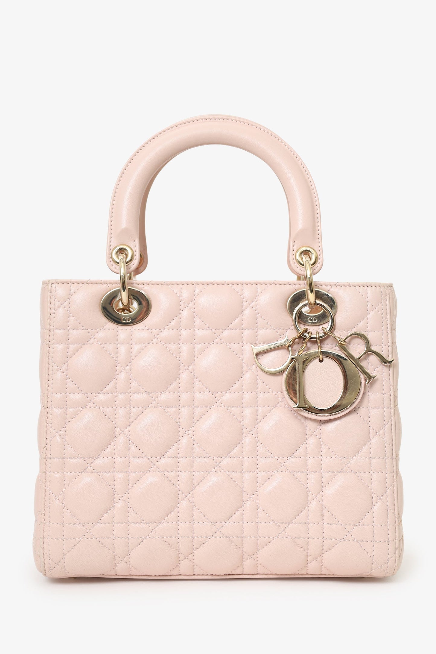 Christian Dior 2017 Pink Leather Medium Lady Dior Bag With Strap