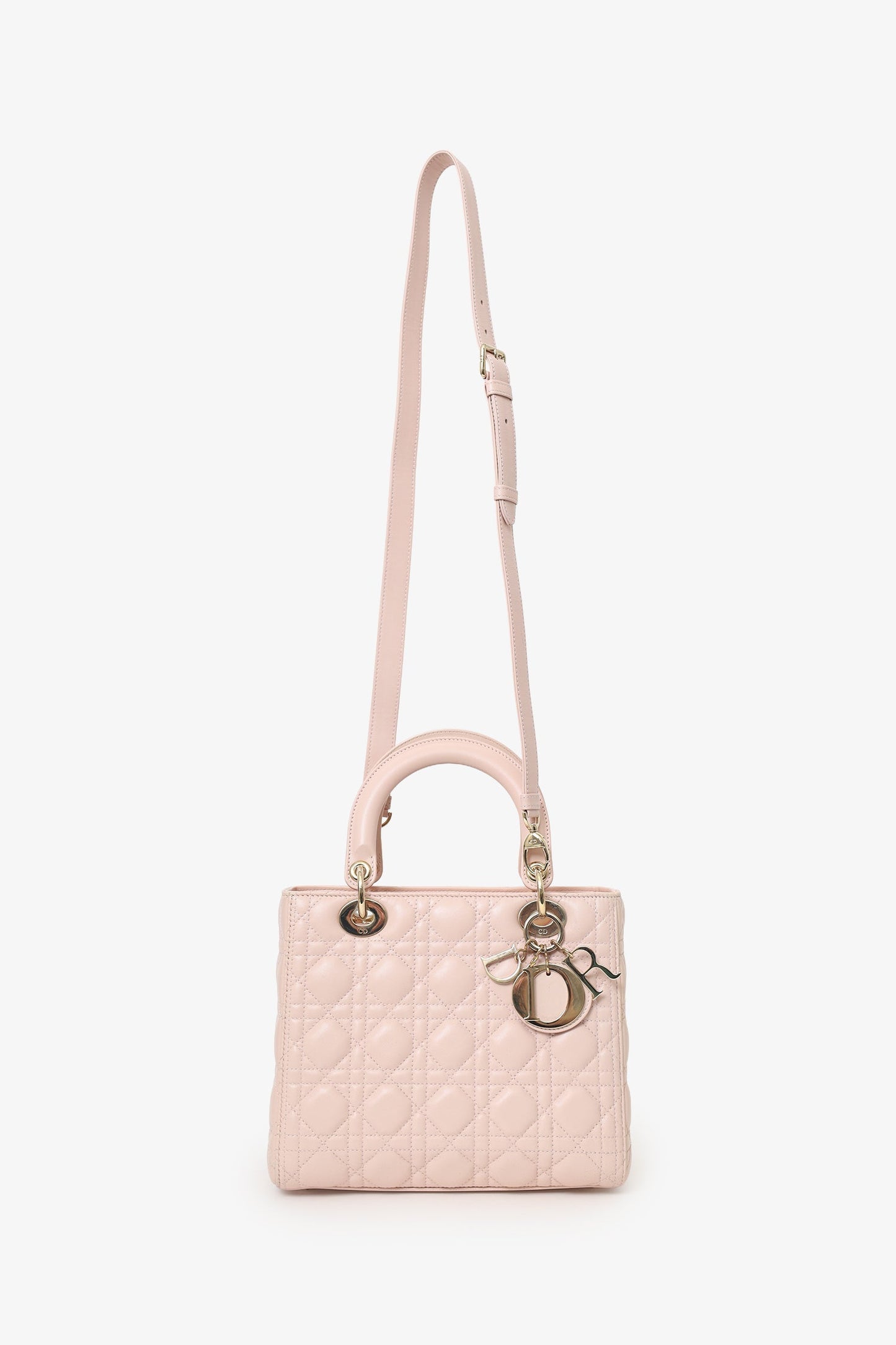 Christian Dior 2017 Pink Leather Medium Lady Dior Bag With Strap