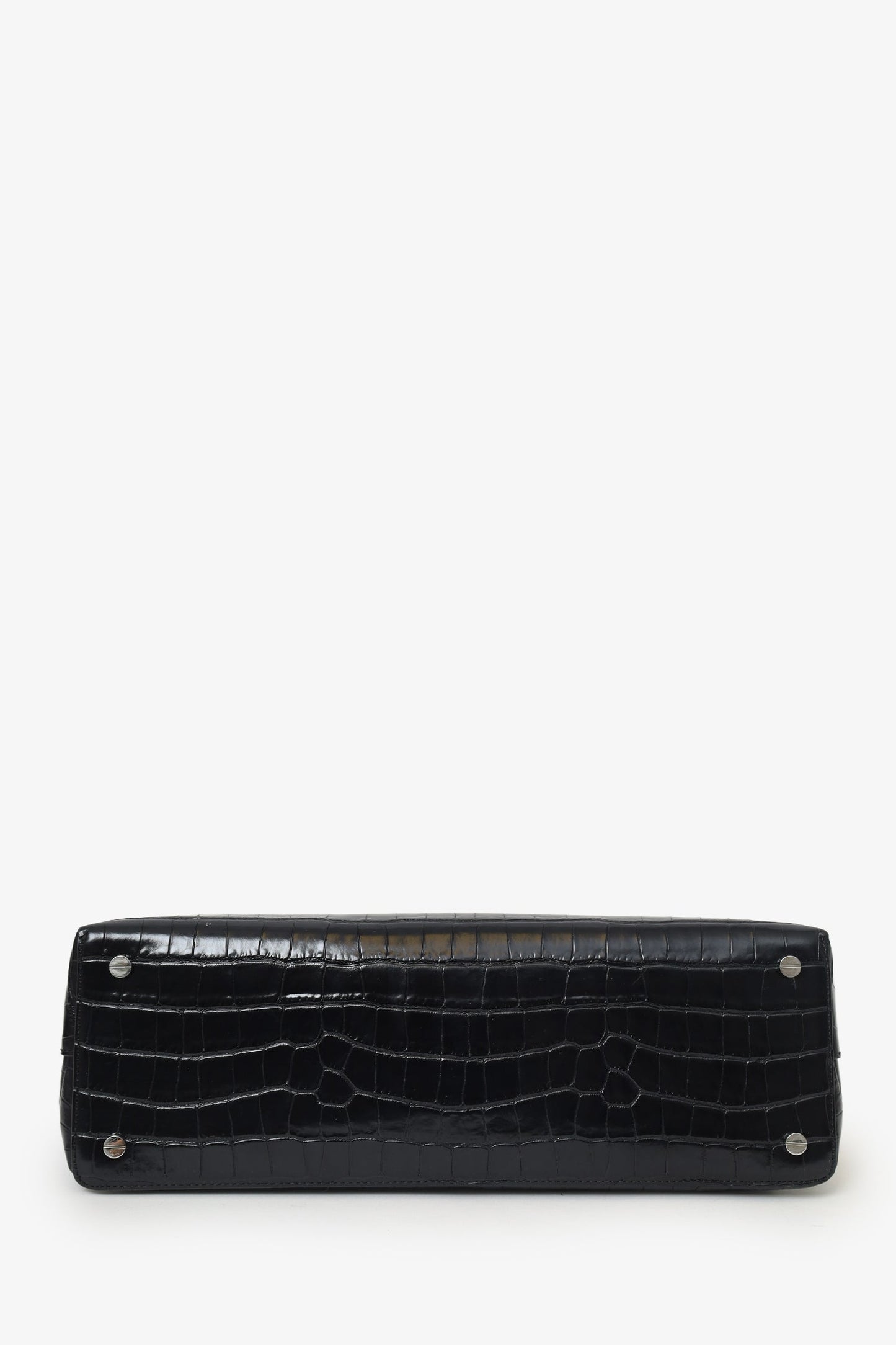 Toteme Black Embossed Leather T-Lock Top Handle Bag With Strap