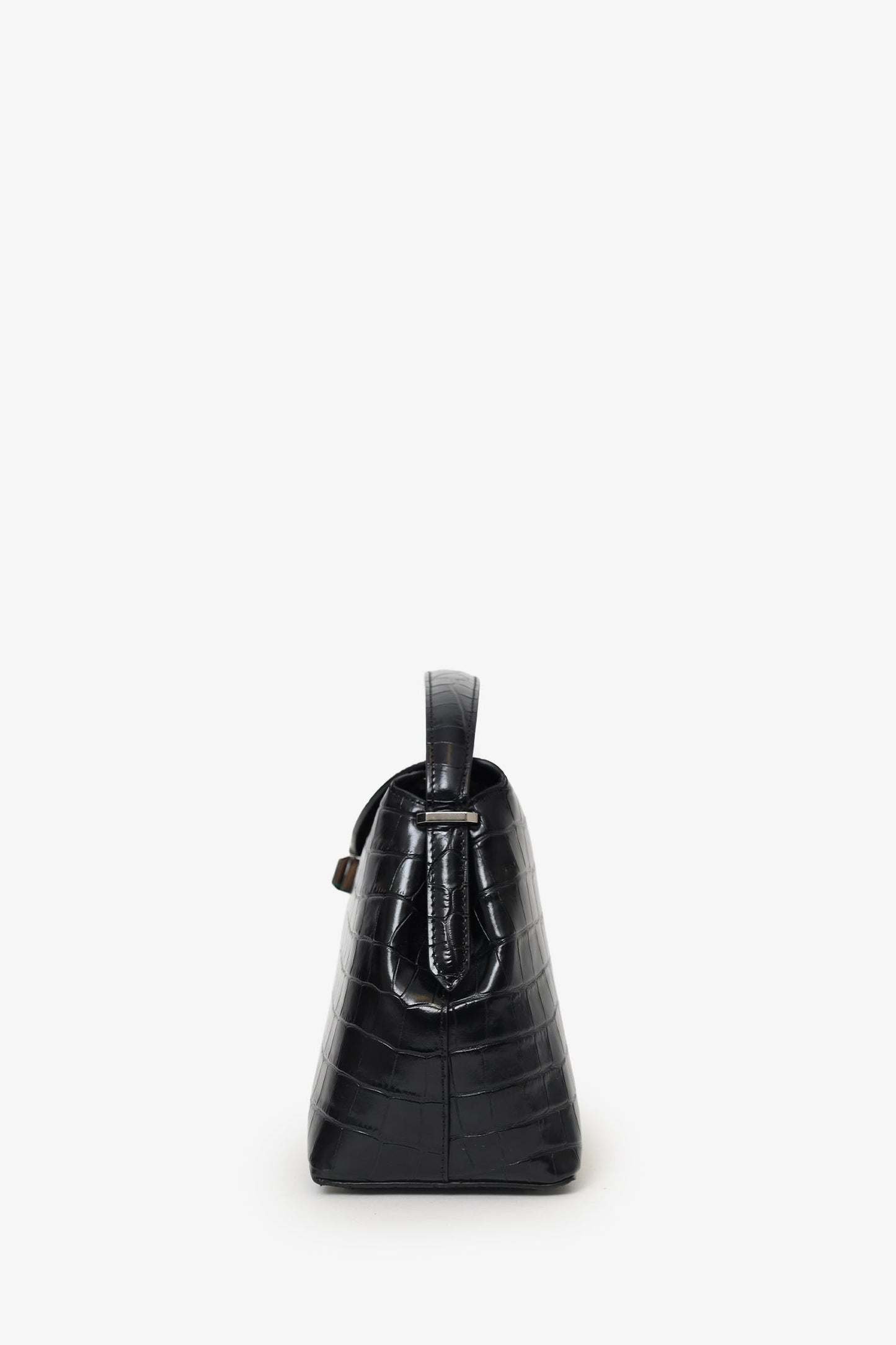 Toteme Black Embossed Leather T-Lock Top Handle Bag With Strap