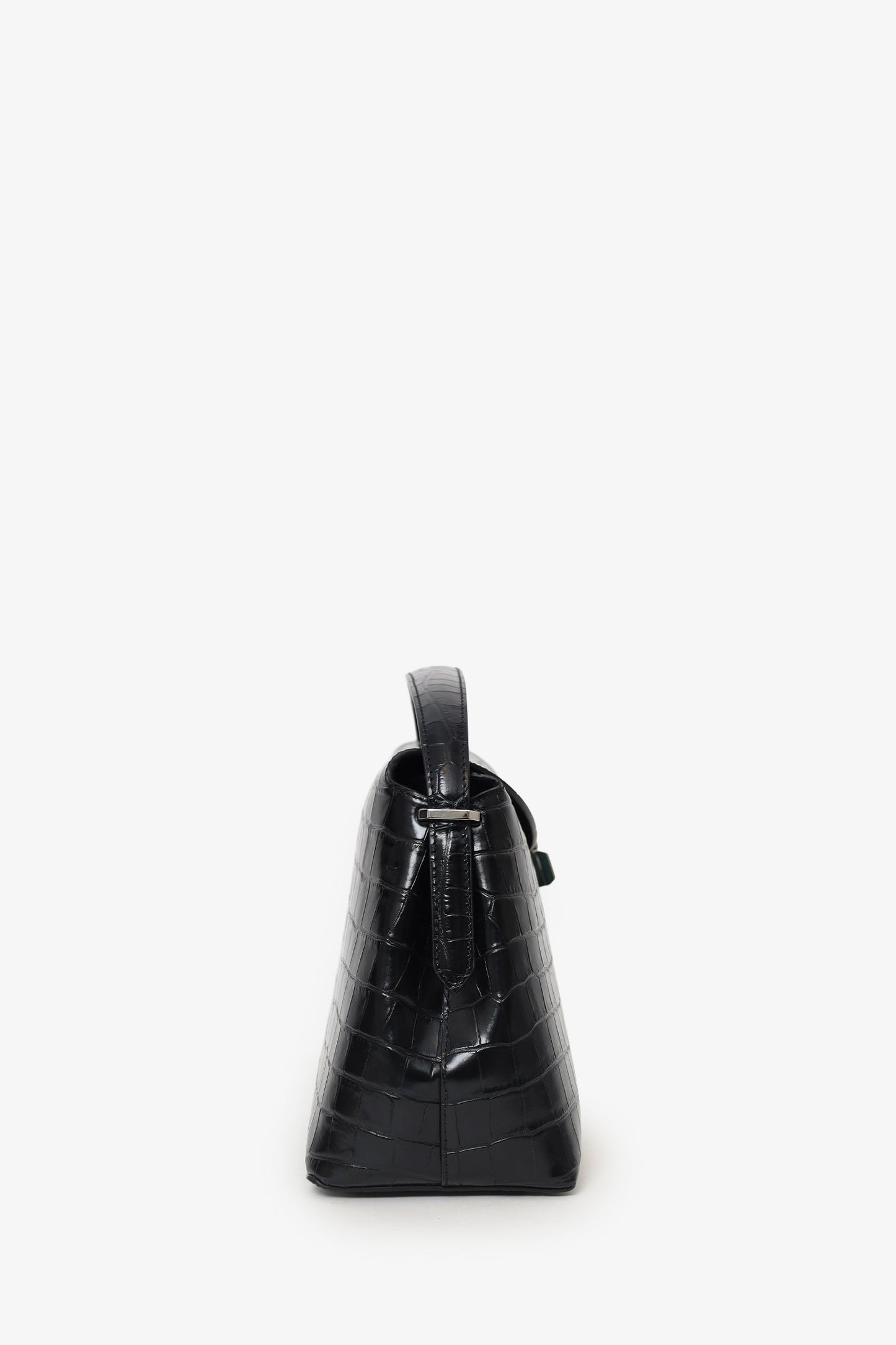 Toteme Black Embossed Leather T-Lock Top Handle Bag With Strap