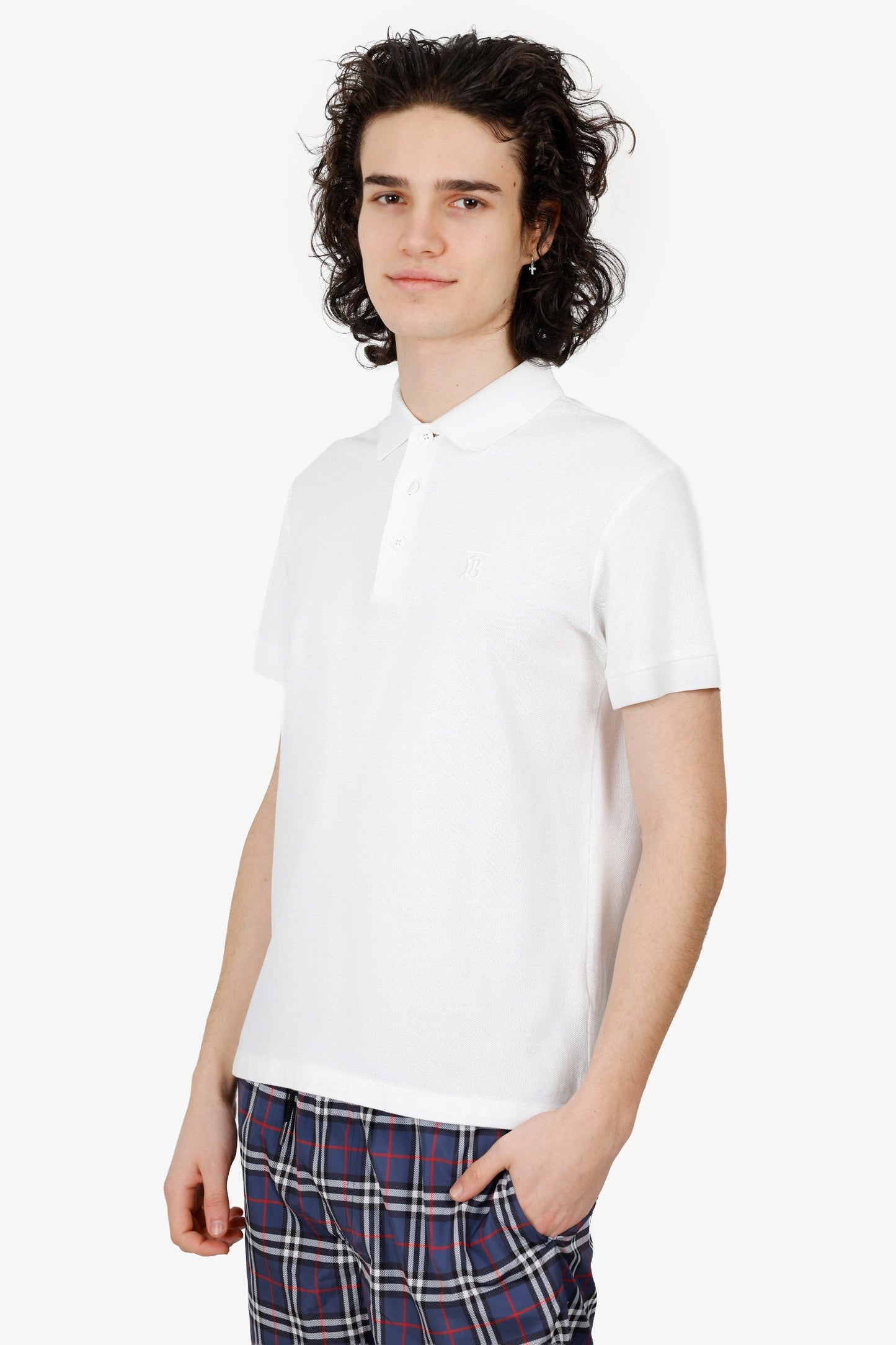 Burberry White Polo 'TB' Embroidered Top Size M Mens