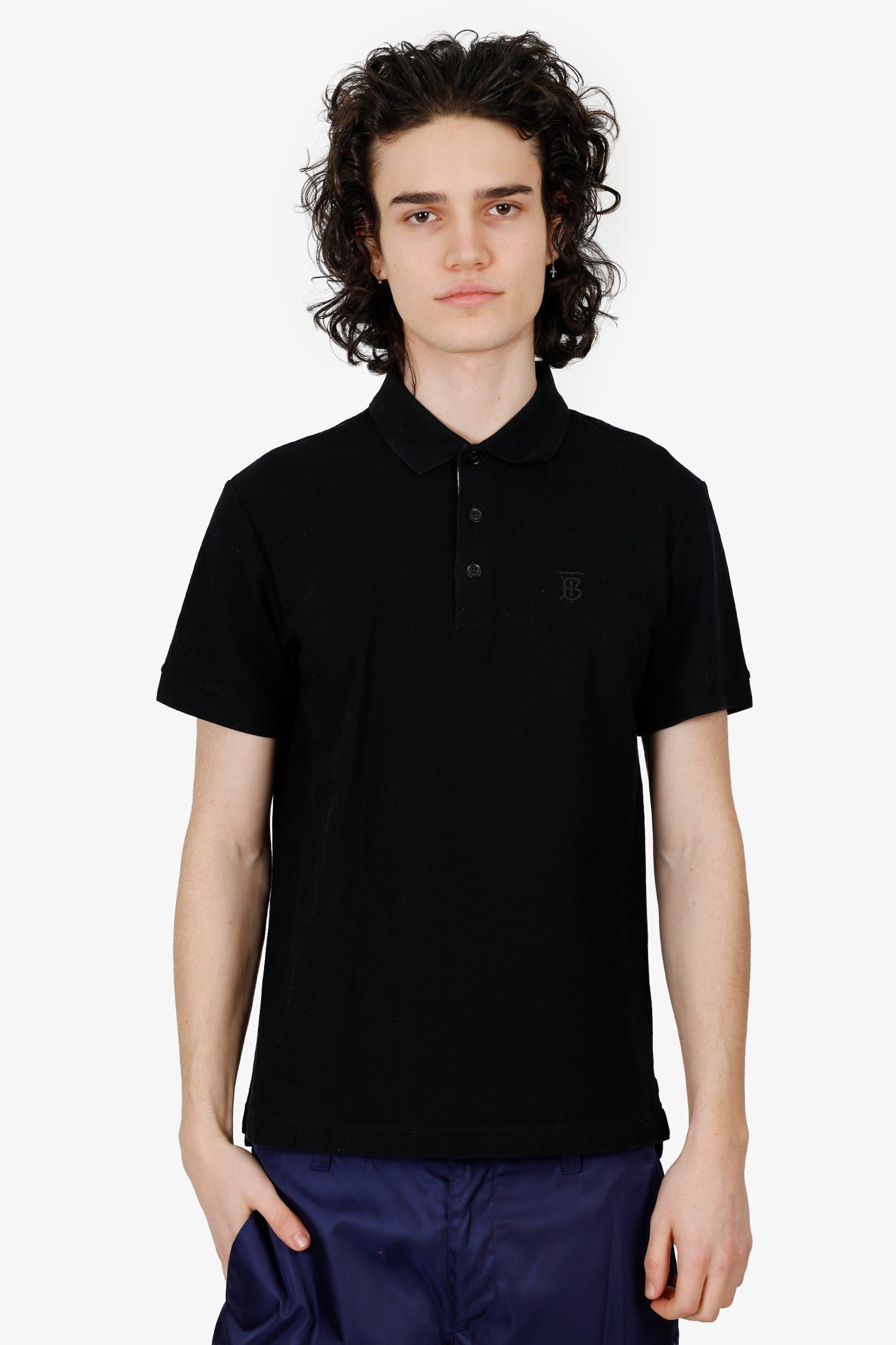 Burberry Black Polo 'TB' Embroidered Top Size M Mens