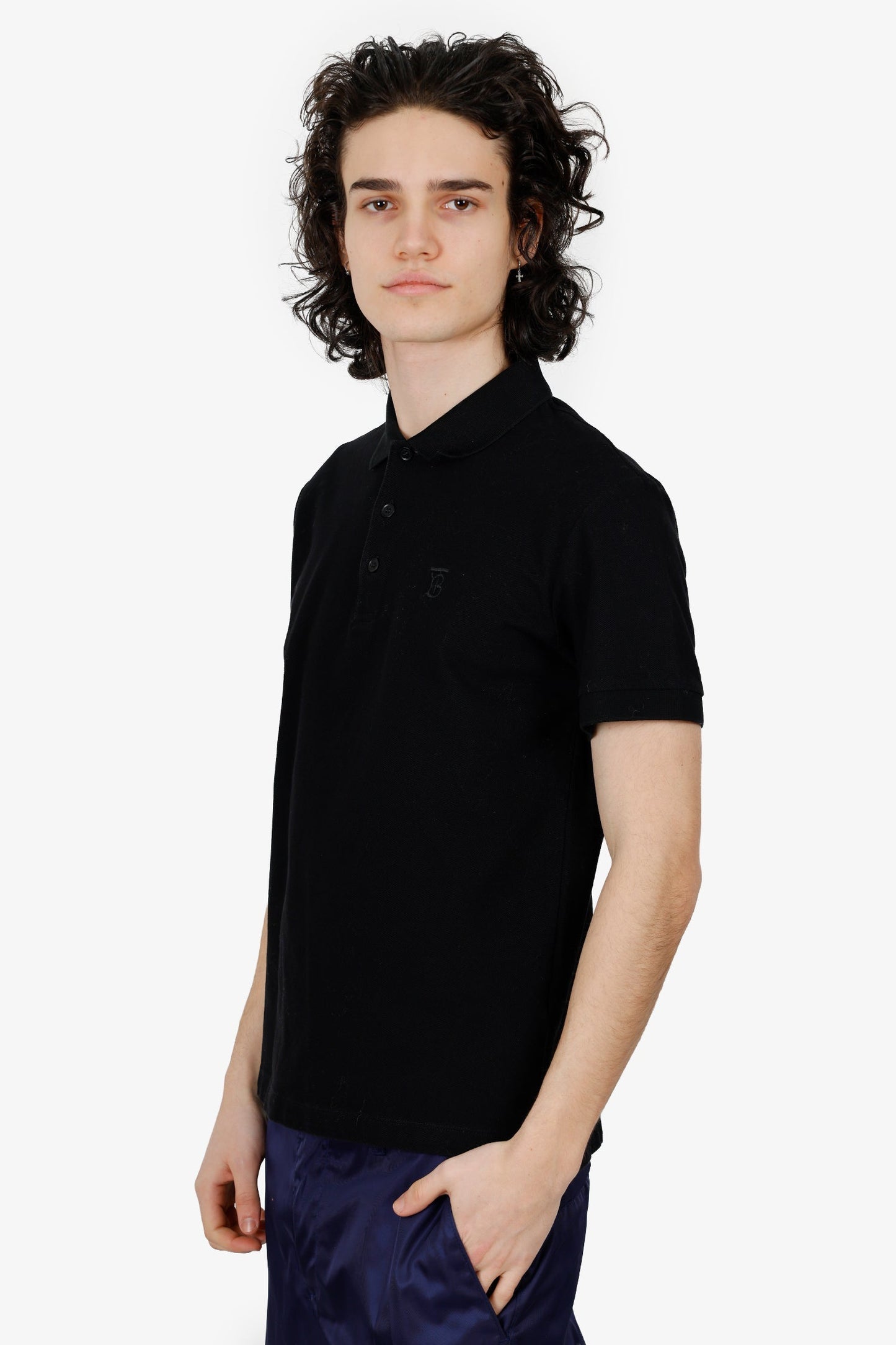 Burberry Black Polo 'TB' Embroidered Top Size M Mens