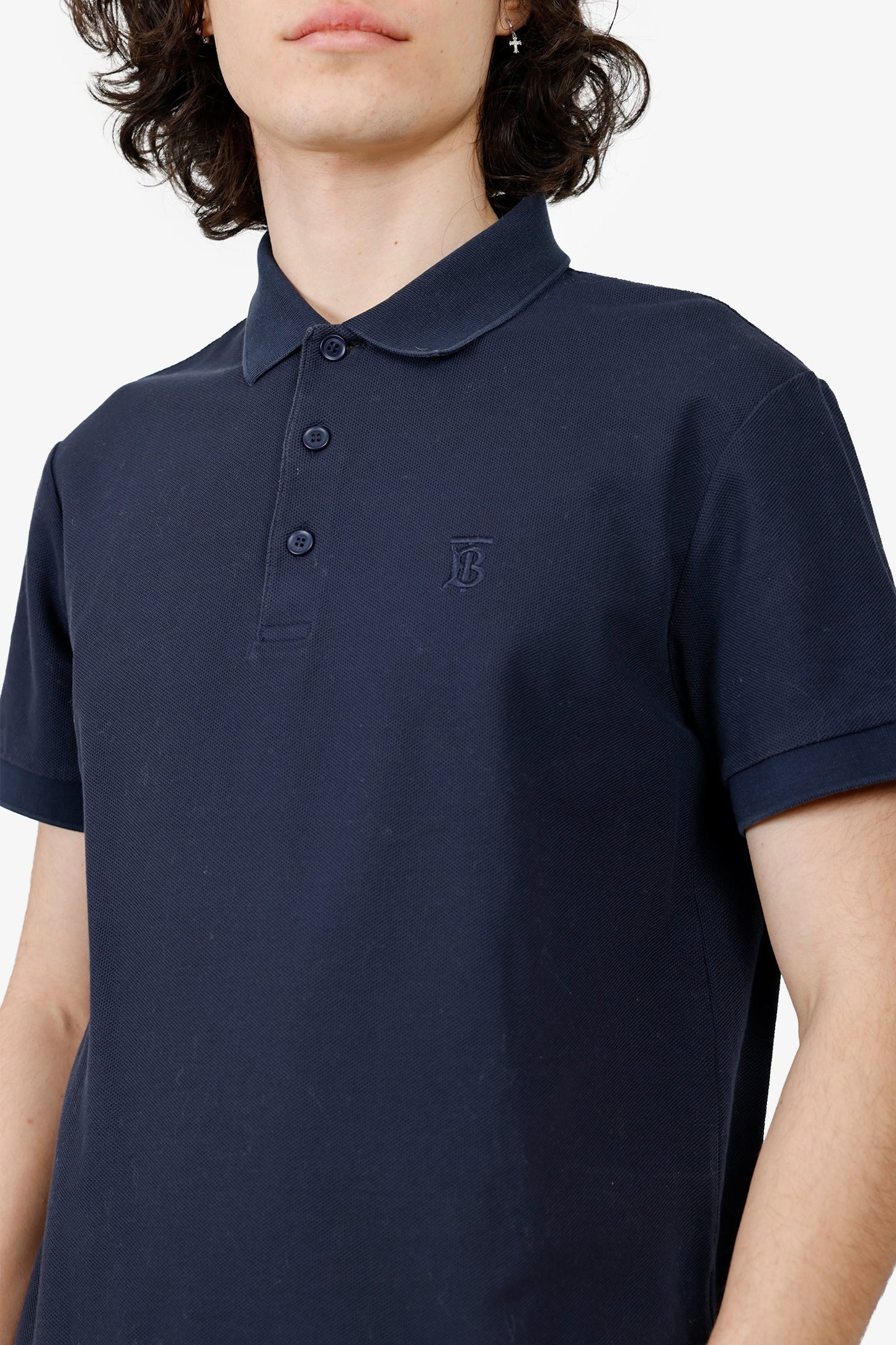 Burberry Navy Polo 'TB' Embroidered Top Size M Mens
