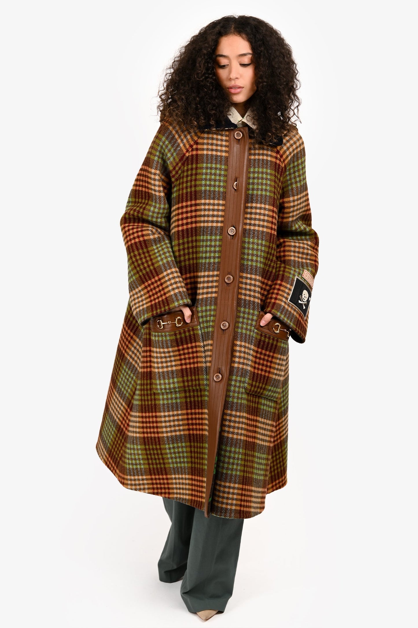 Gucci 2020 Brown Wool Plaid Horsebit Coat Size 40