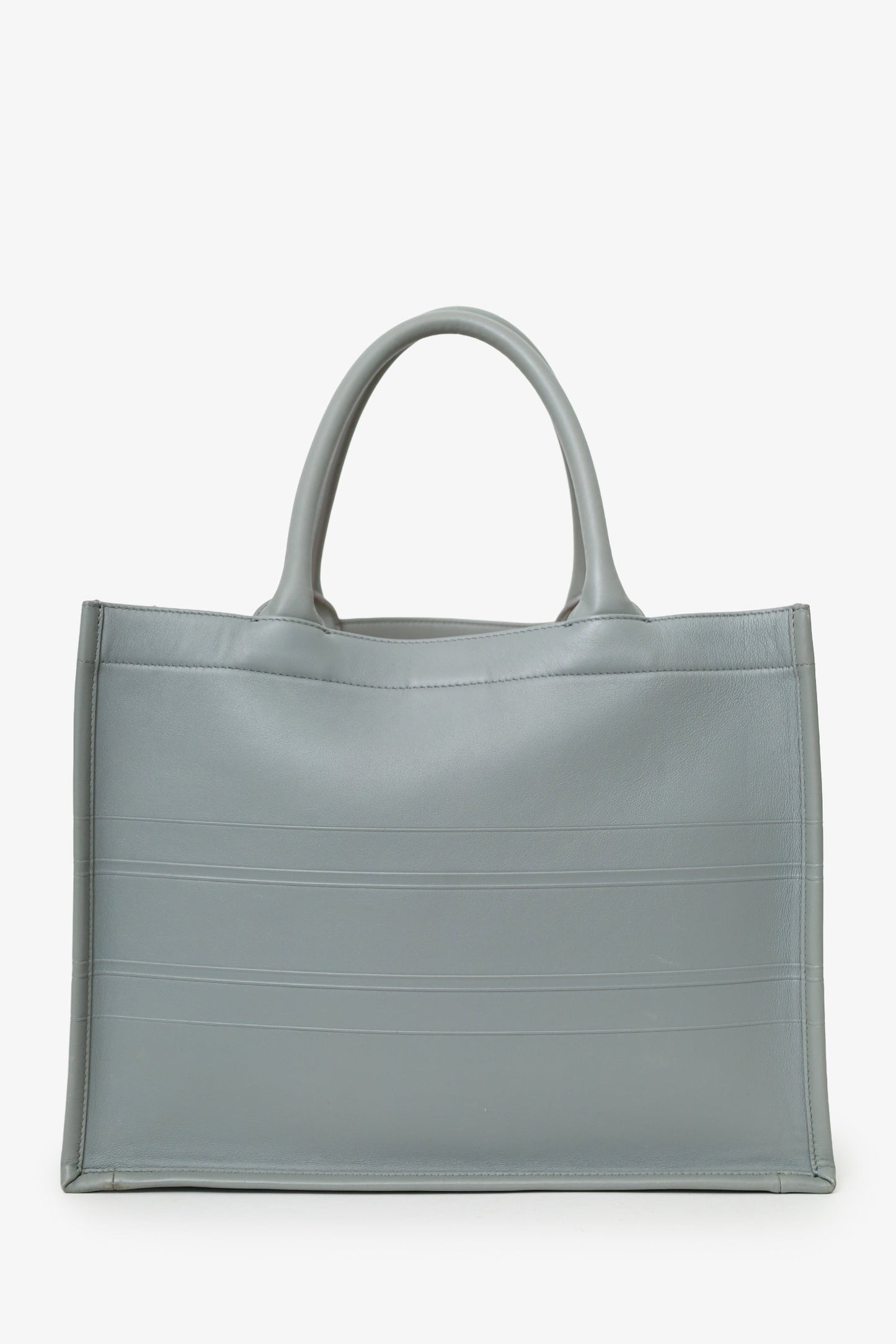 Christian Dior Grey Leather 'Christian Dior' Embossed Medium Book Tote