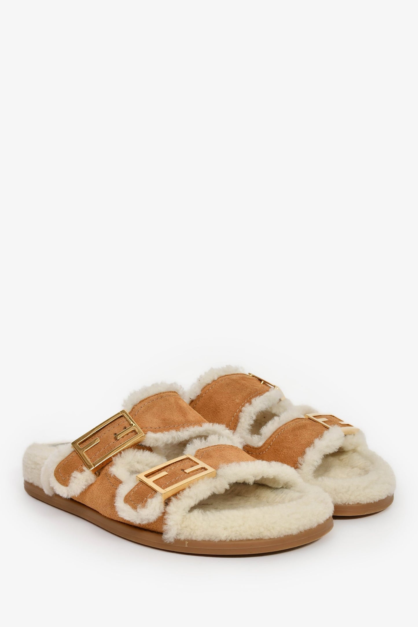 Fendi Brown Suede Shearling Sandals Size 37.5