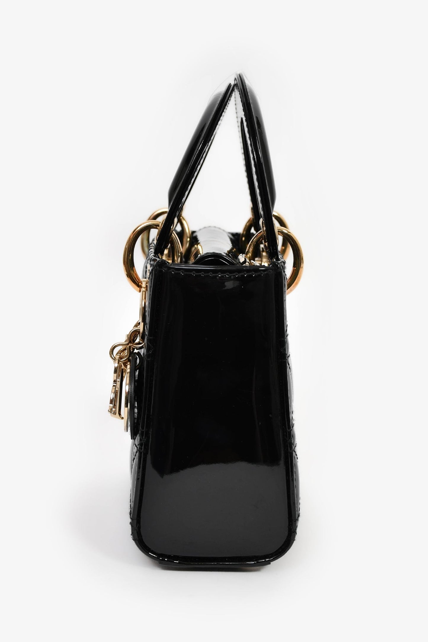 Christian Dior 2020 Black Patent Leather Mini Lady Dior Bag with Strap