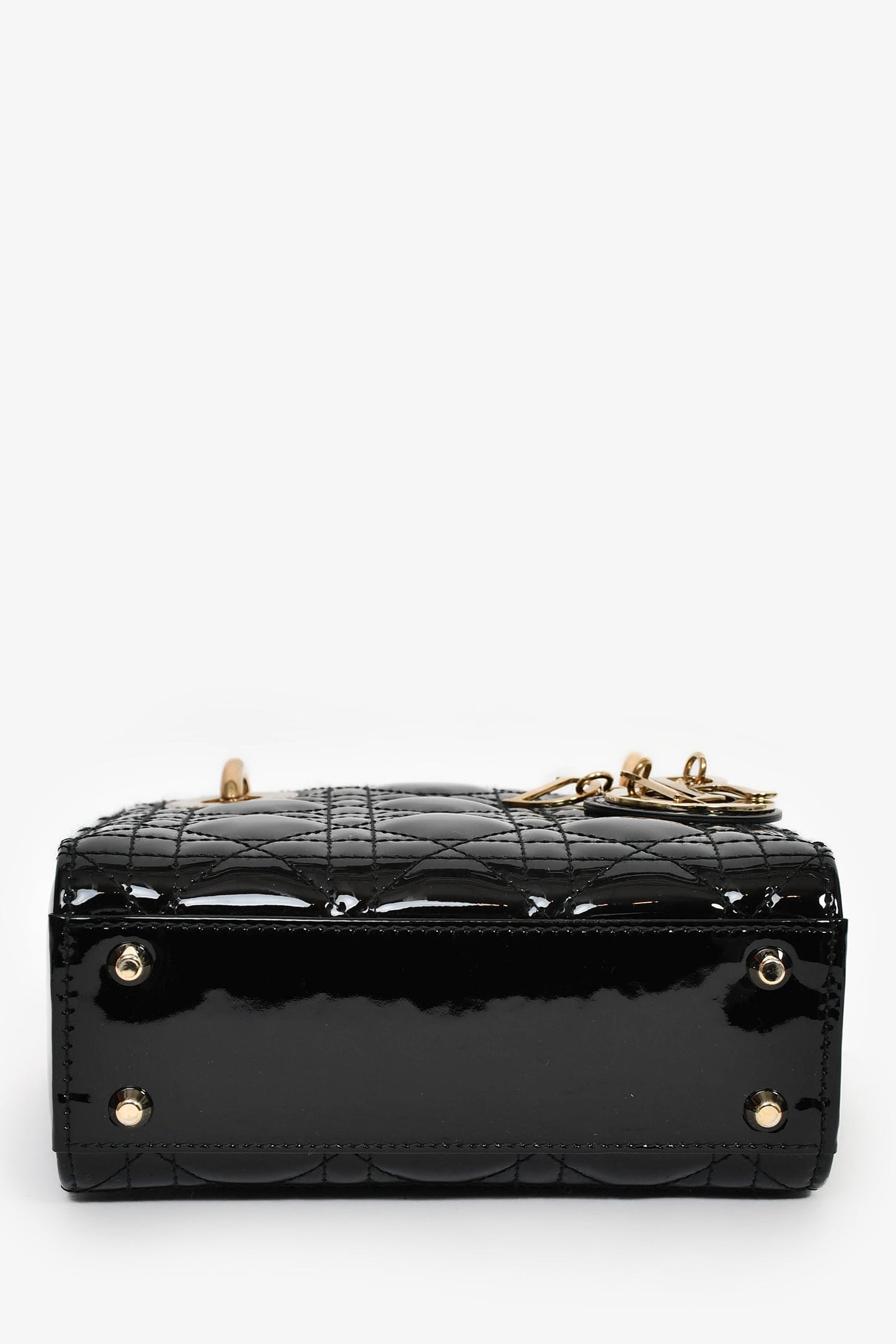 Christian Dior 2020 Black Patent Leather Mini Lady Dior Bag with Strap