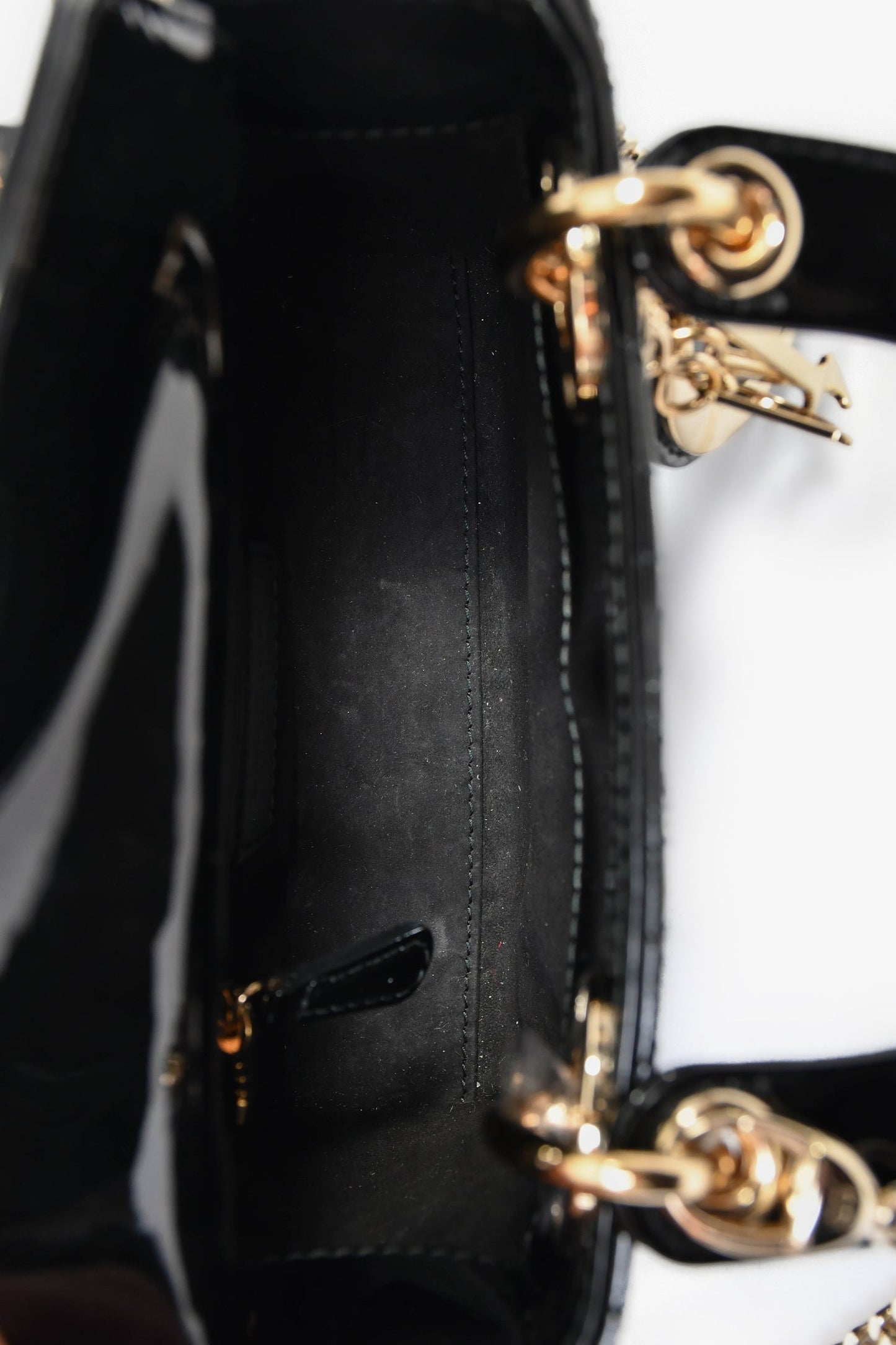 Christian Dior 2020 Black Patent Leather Mini Lady Dior Bag with Strap