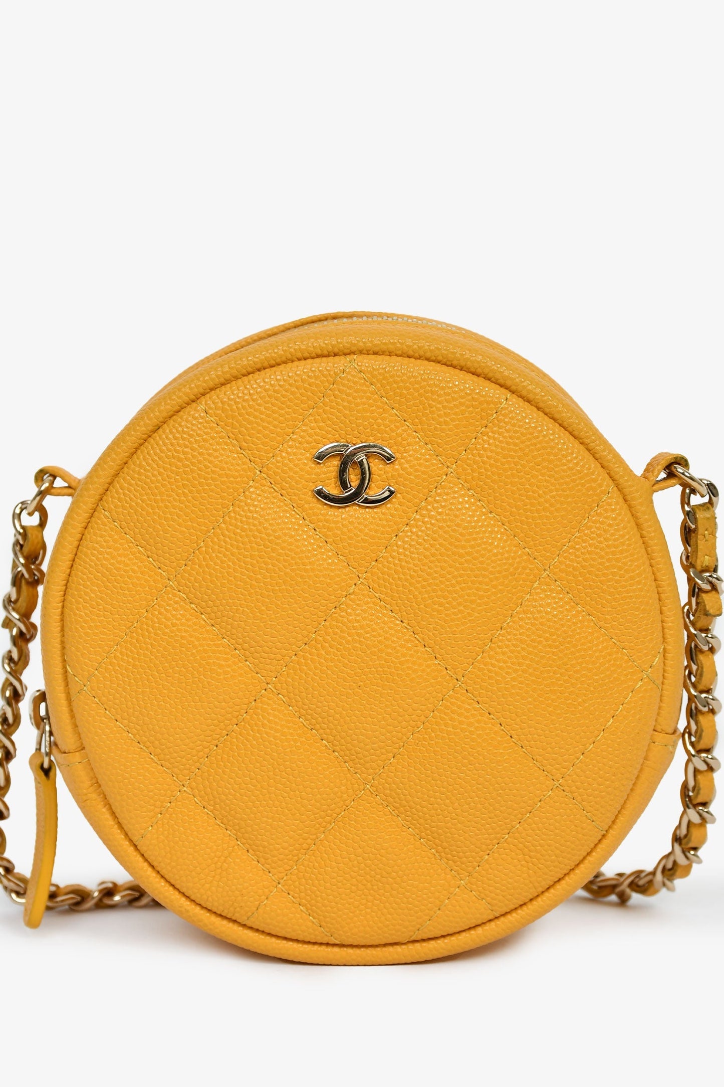 Chanel™ 2018-19 Yellow Caviar Leather Round Chain Bag