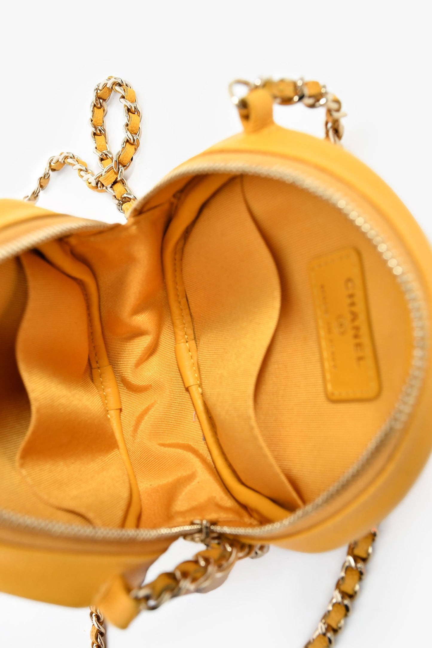 Chanel™ 2018-19 Yellow Caviar Leather Round Chain Bag