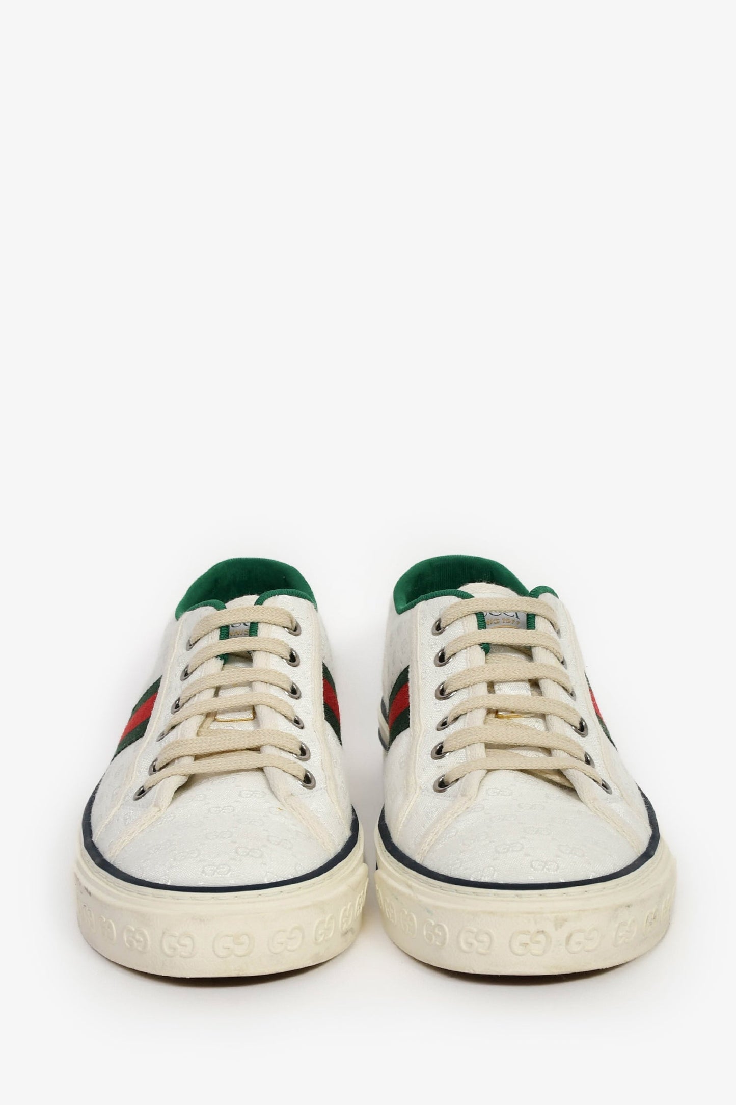 Gucci White Fabric GG 'Tennis 1977' Web Sneaker Estimated Size 7