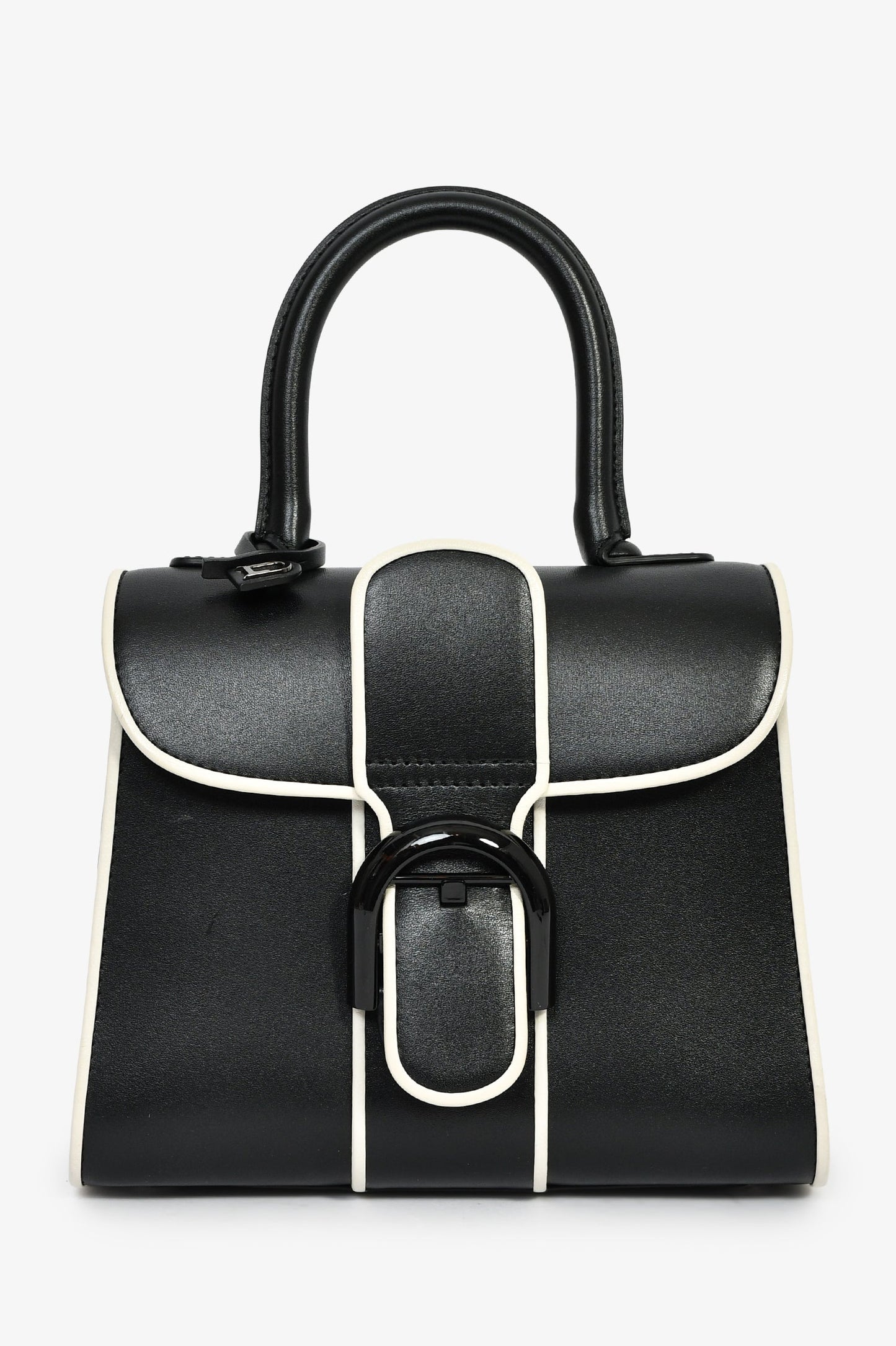 Delvaux Black/White Leather Brilliant Mini Top Handle Bag with Strap