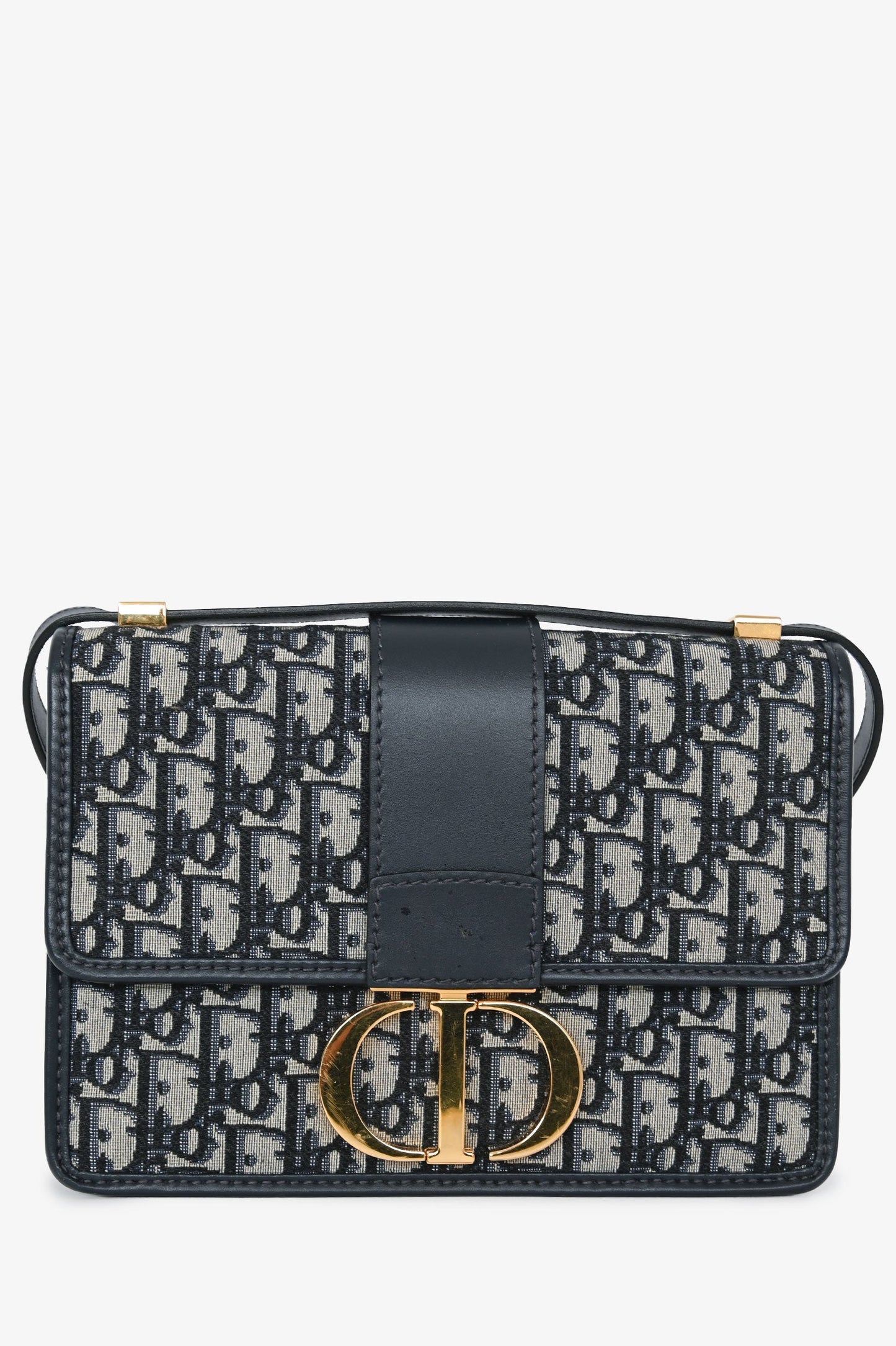 Christian Dior 2019 Navy Leather/Oblique 30 Montaigne Shoulder Bag