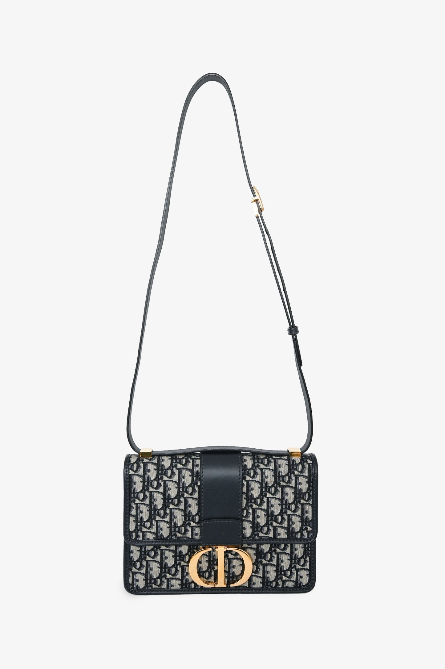 Christian Dior 2019 Navy Leather/Oblique 30 Montaigne Shoulder Bag