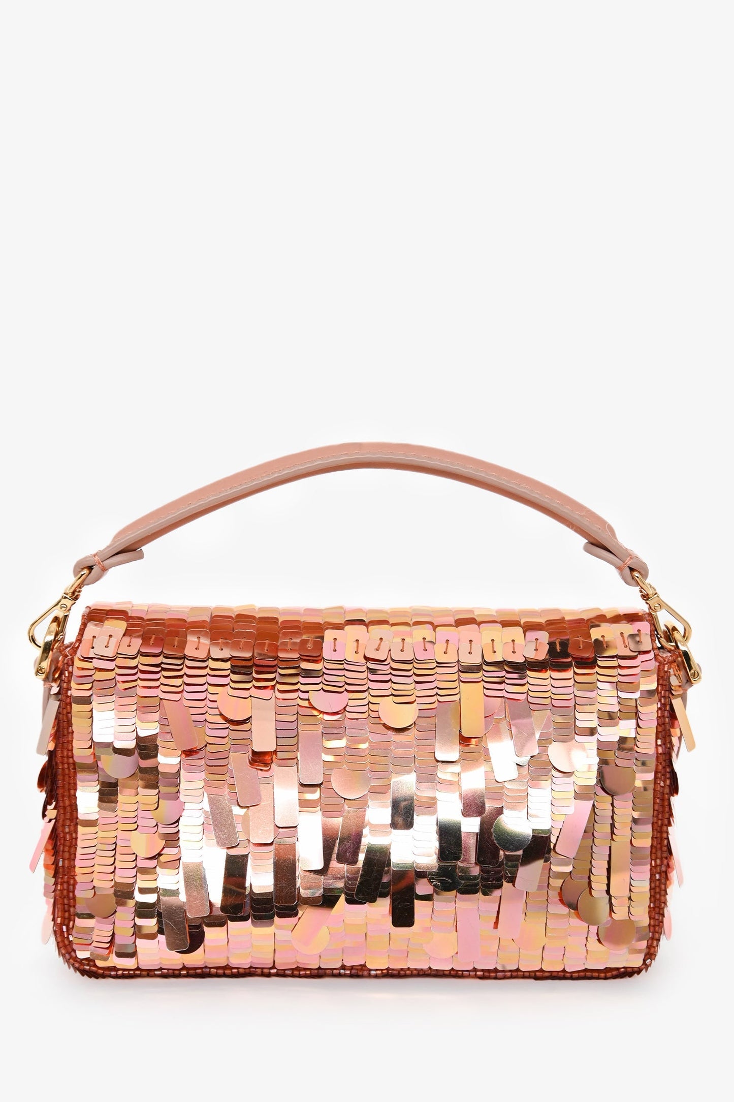 Fendi Pink Sequin FF Mini Baguette Bag With Strap
