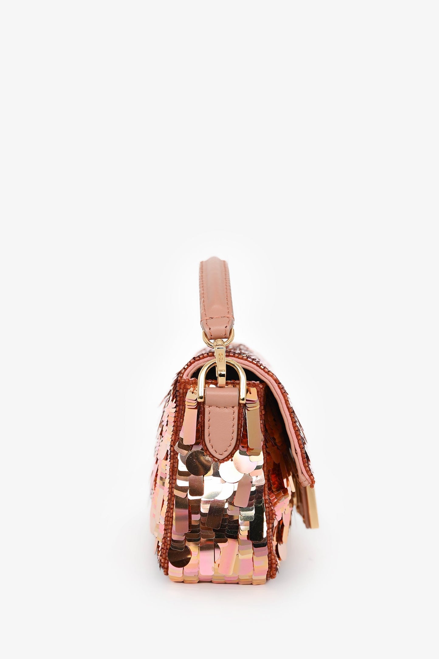 Fendi Pink Sequin FF Mini Baguette Bag with Strap
