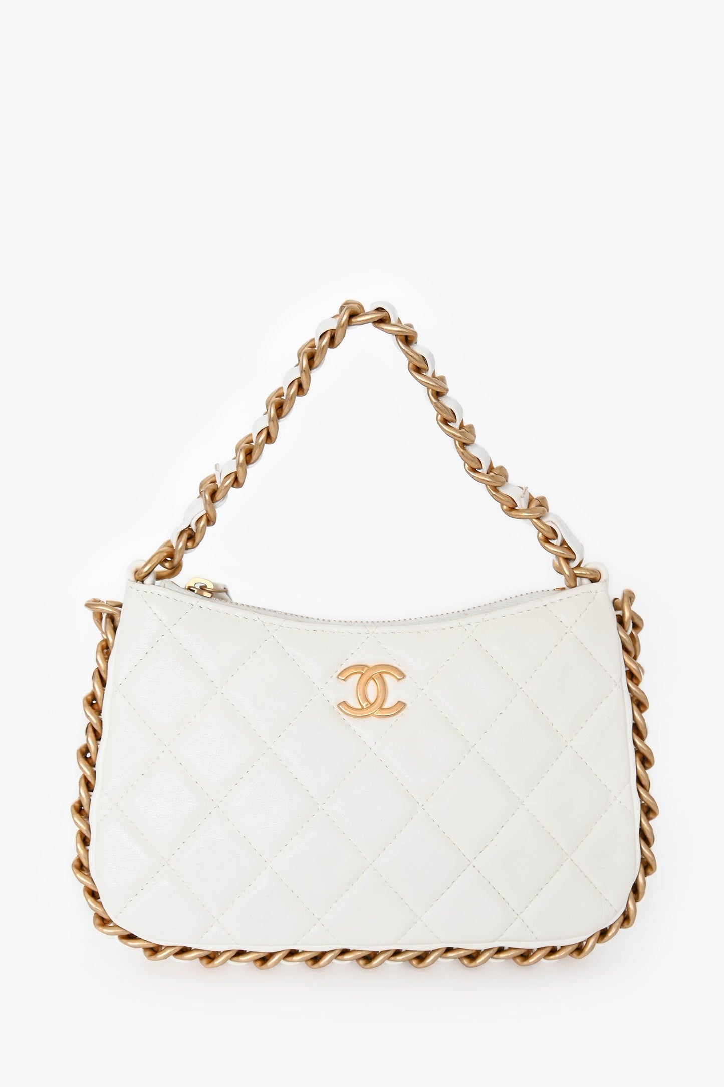 Chanel™ 2023 White Leather Mini Chain CC Round Hobo Bag GHW