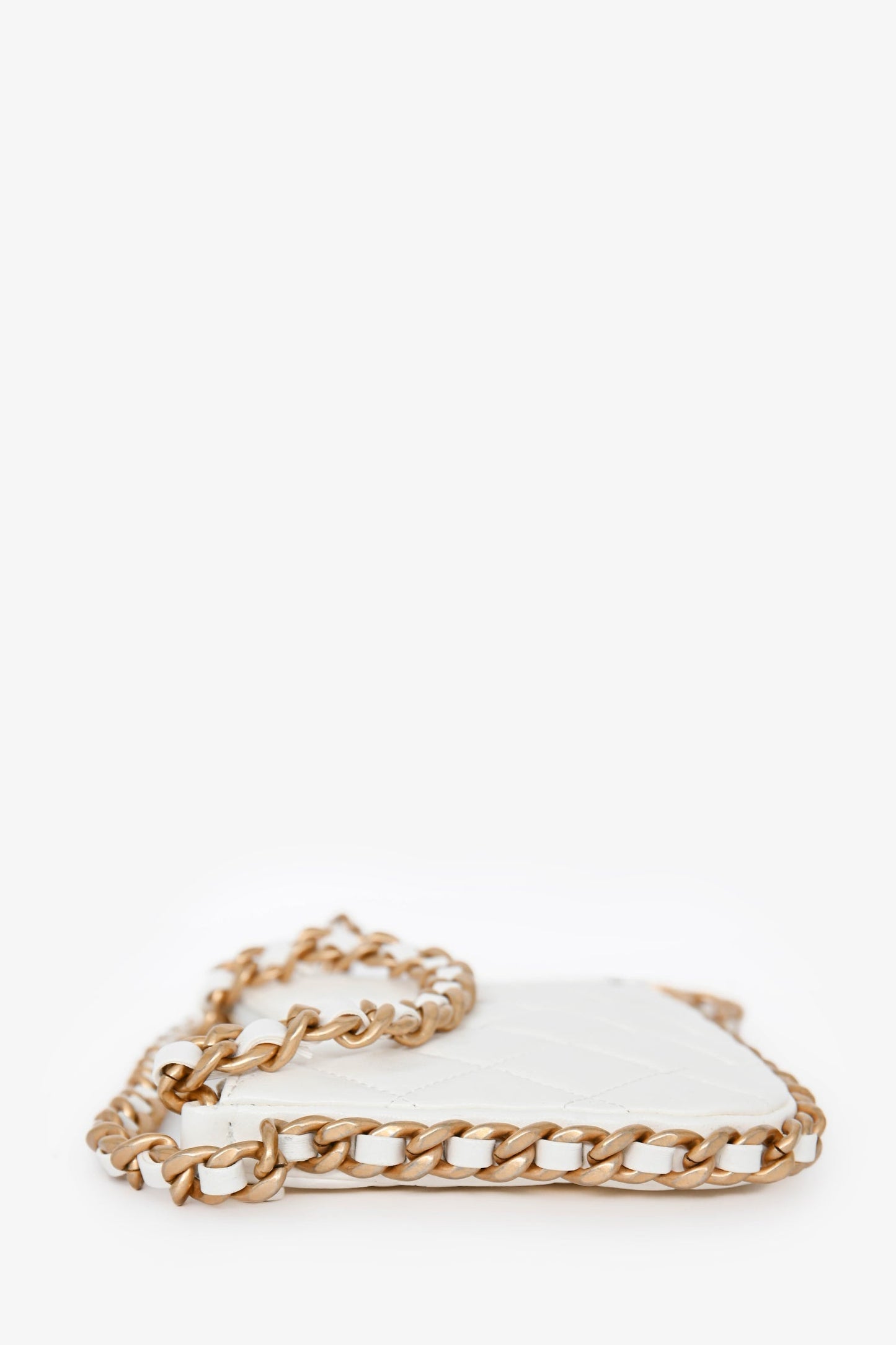 Chanel™ 2023 White Leather Mini Chain CC Round Hobo Bag GHW