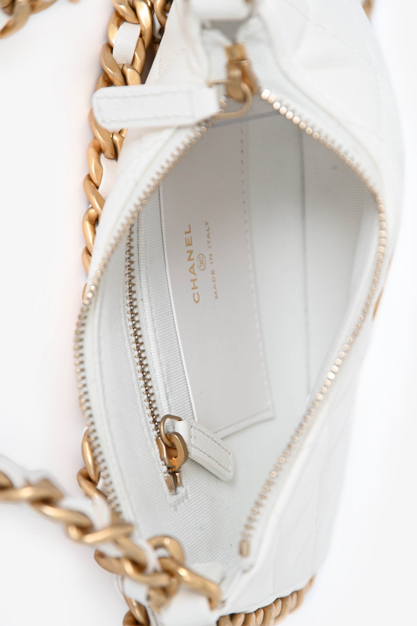Chanel™ 2023 White Leather Mini Chain CC Round Hobo Bag GHW