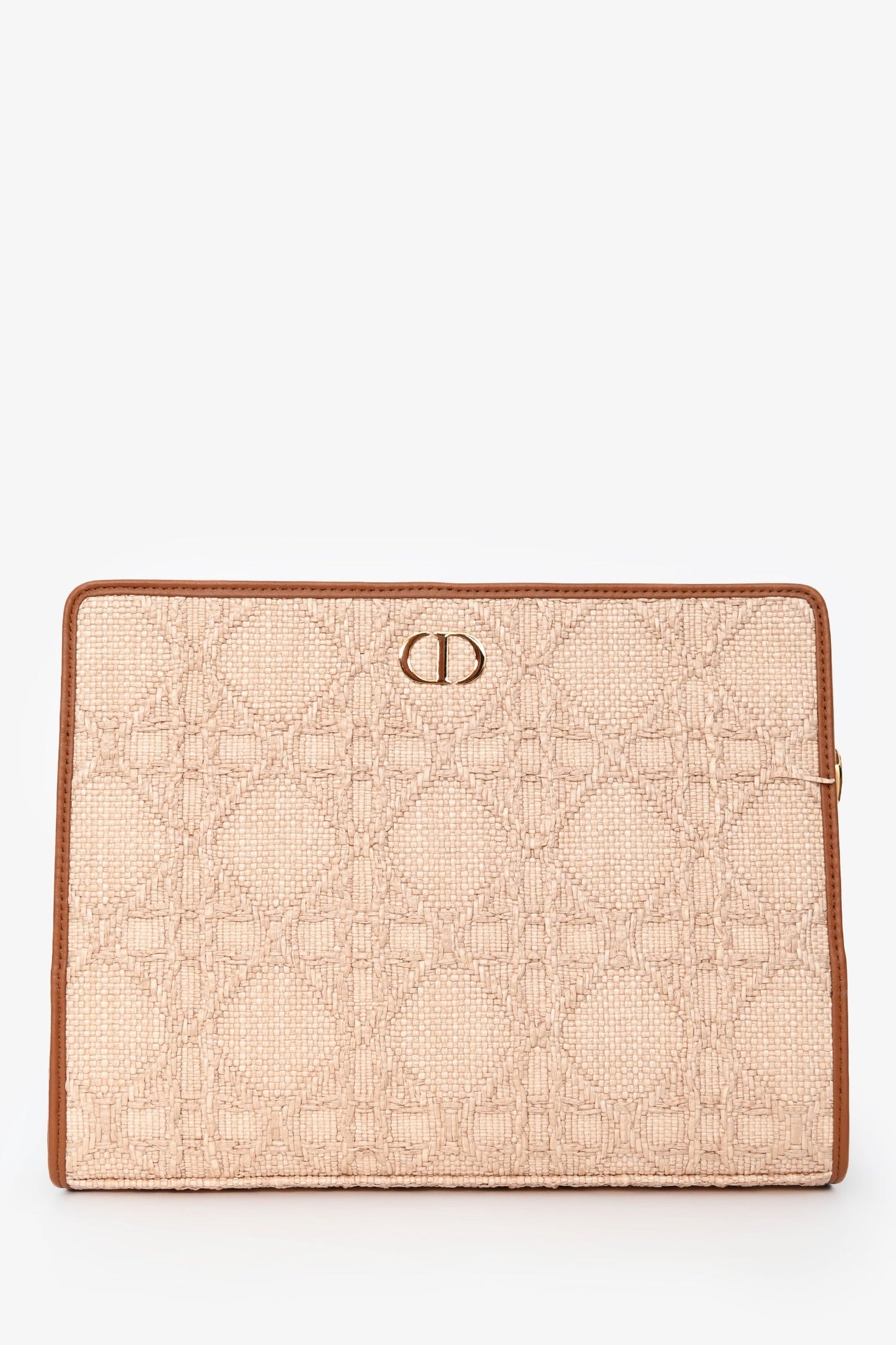 Christian Dior Brown Straw Logo Clutch