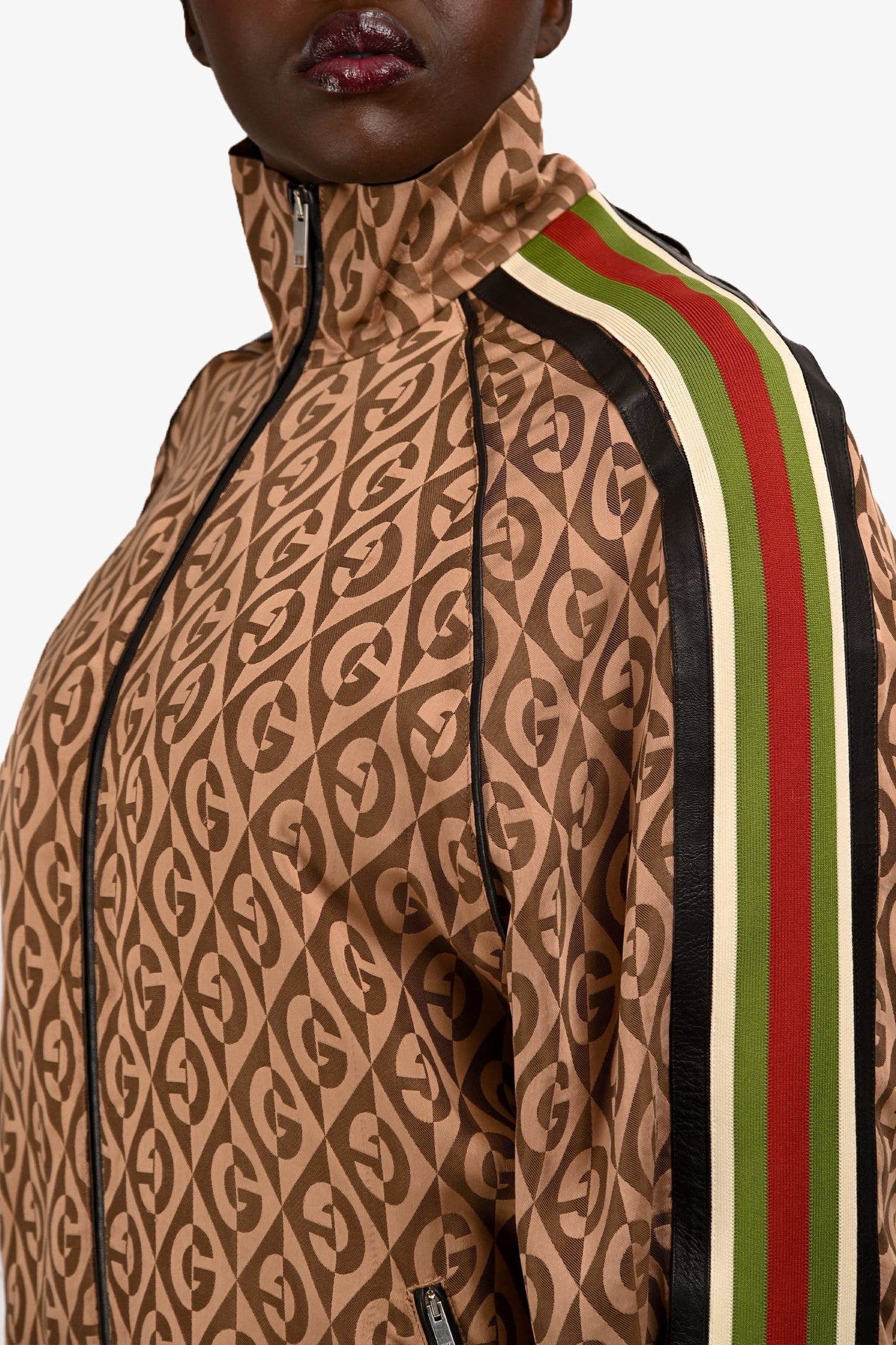 Gucci Brown/Multicolour GG Pattered Collared Bomber Jacket Size M
