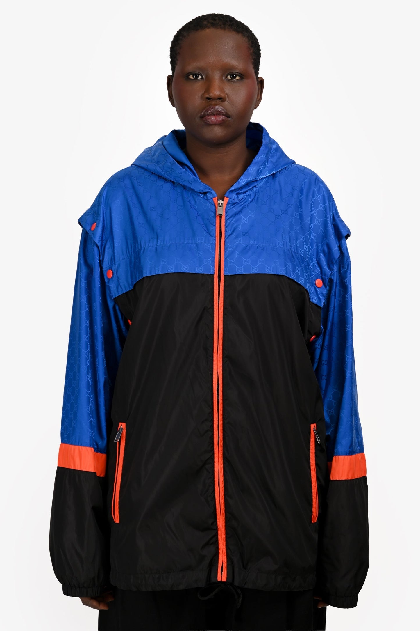 Gucci Blue/Orange Nylon GG Hooded Windbreaker Jacket Size 46 Mens