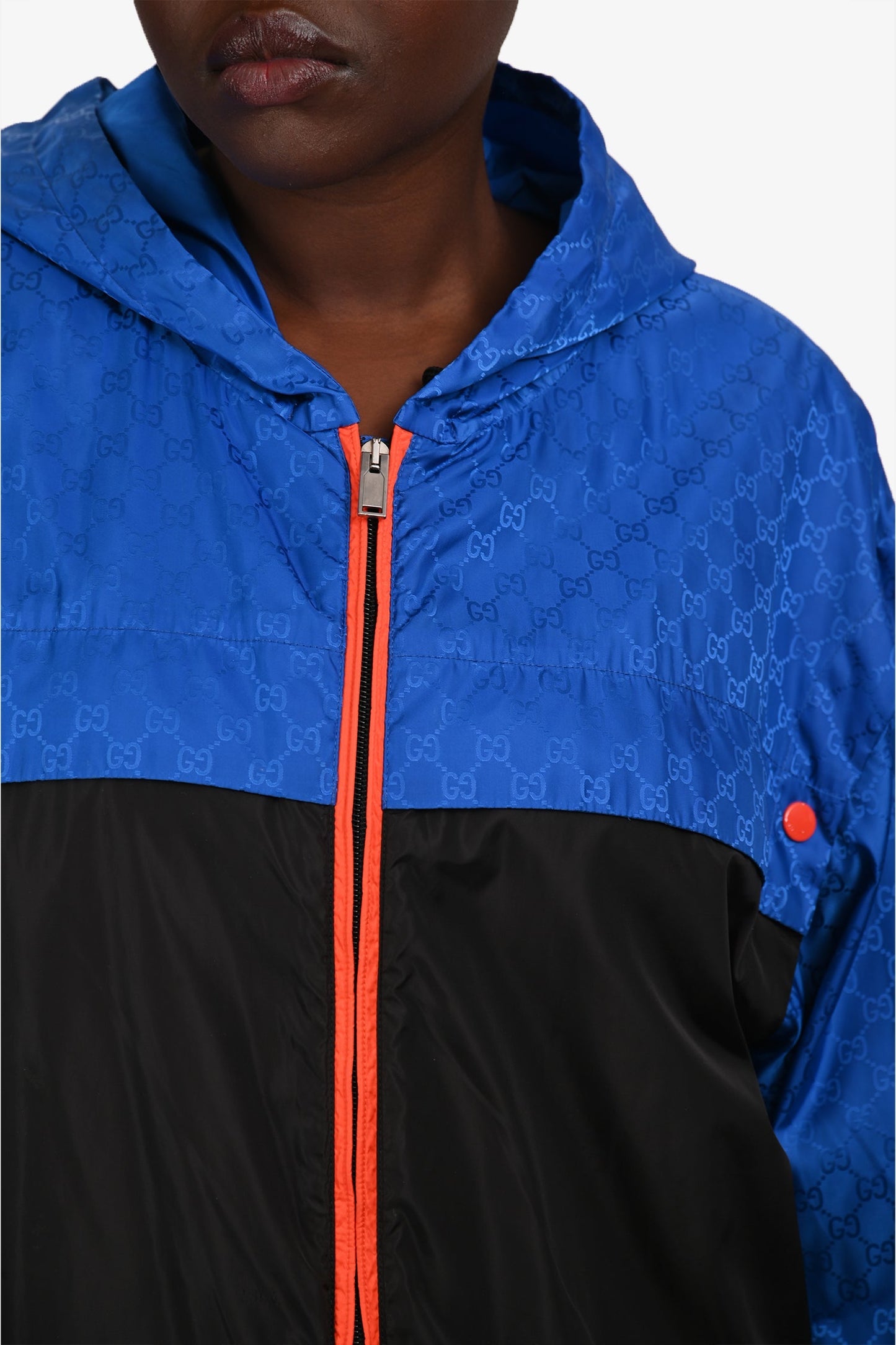 Gucci Blue/Orange Nylon GG Hooded Windbreaker Jacket Size 46 Mens