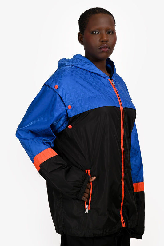 Gucci Blue/Orange Nylon GG Hooded Windbreaker Jacket Size 46 Mens