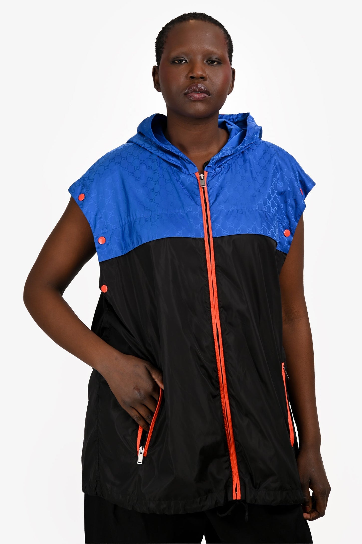 Gucci Blue/Orange Nylon GG Hooded Windbreaker Jacket Size 46 Mens