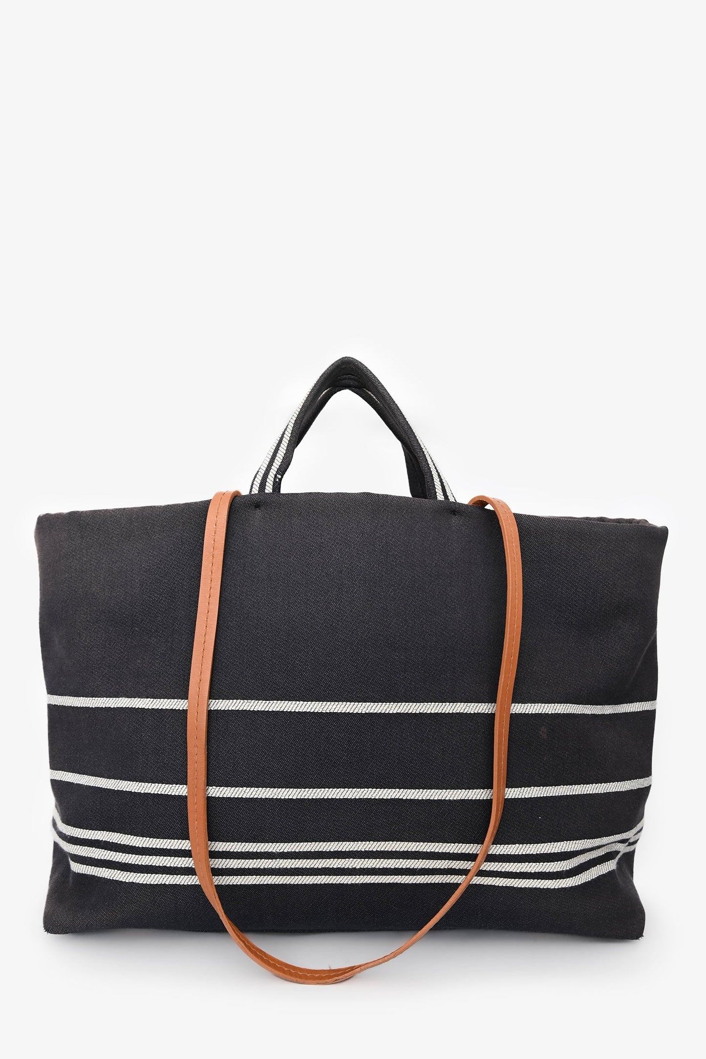 Chanel 2014 Blue/White Striped Denim CC 2 Way Shopper Tote Bag