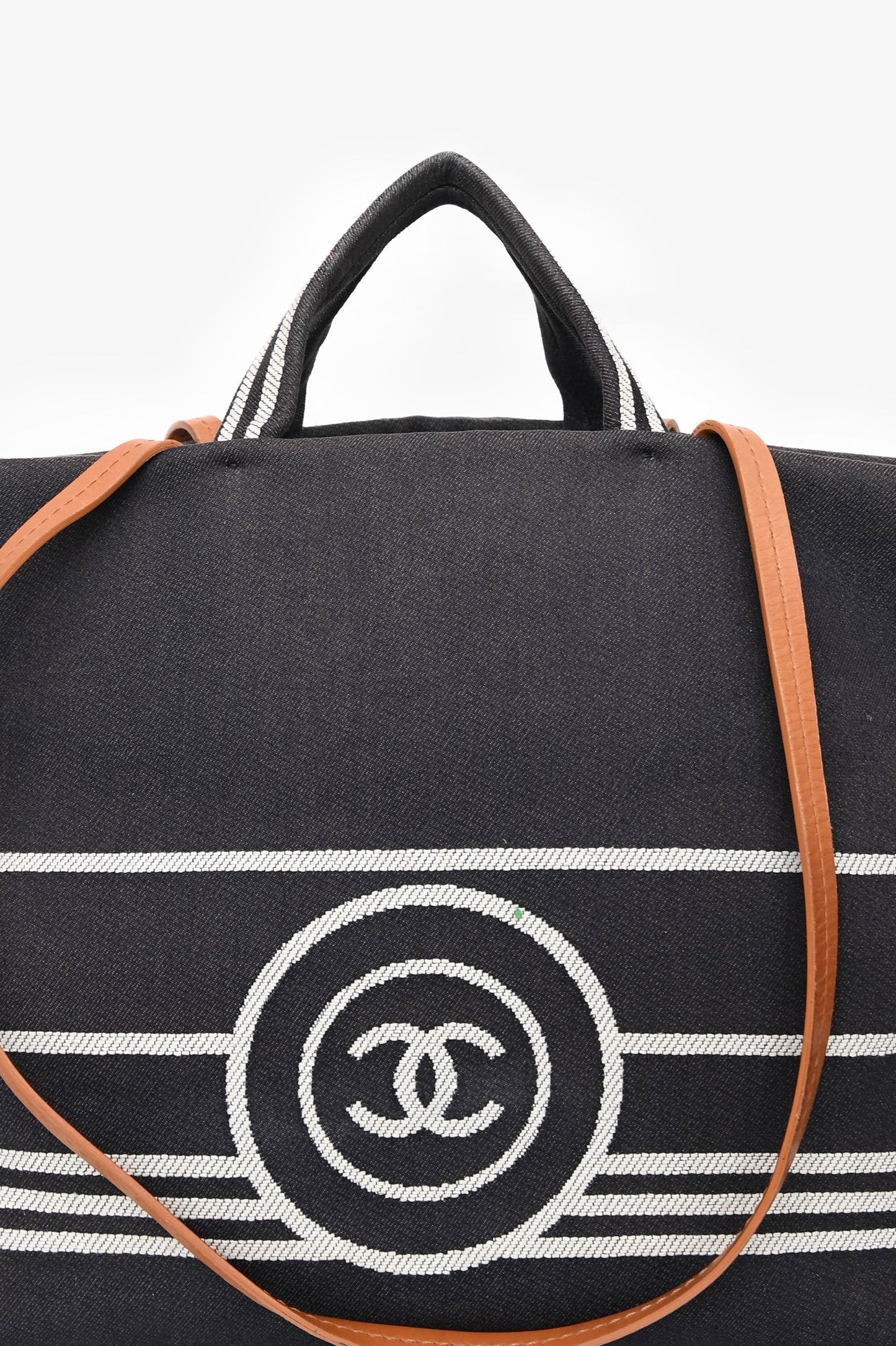 Chanel 2014 Blue/White Striped Denim CC 2 Way Shopper Tote Bag