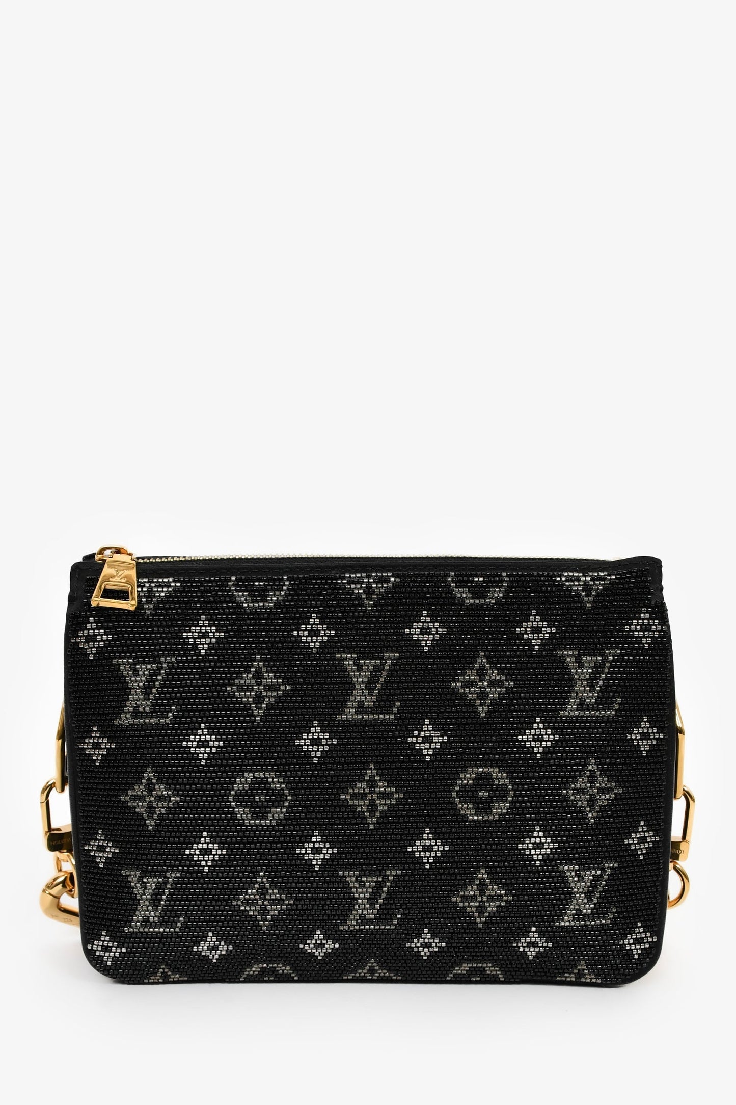 Louis Vuitton Black Satin Beaded Embroidered Monogram Coussin BB