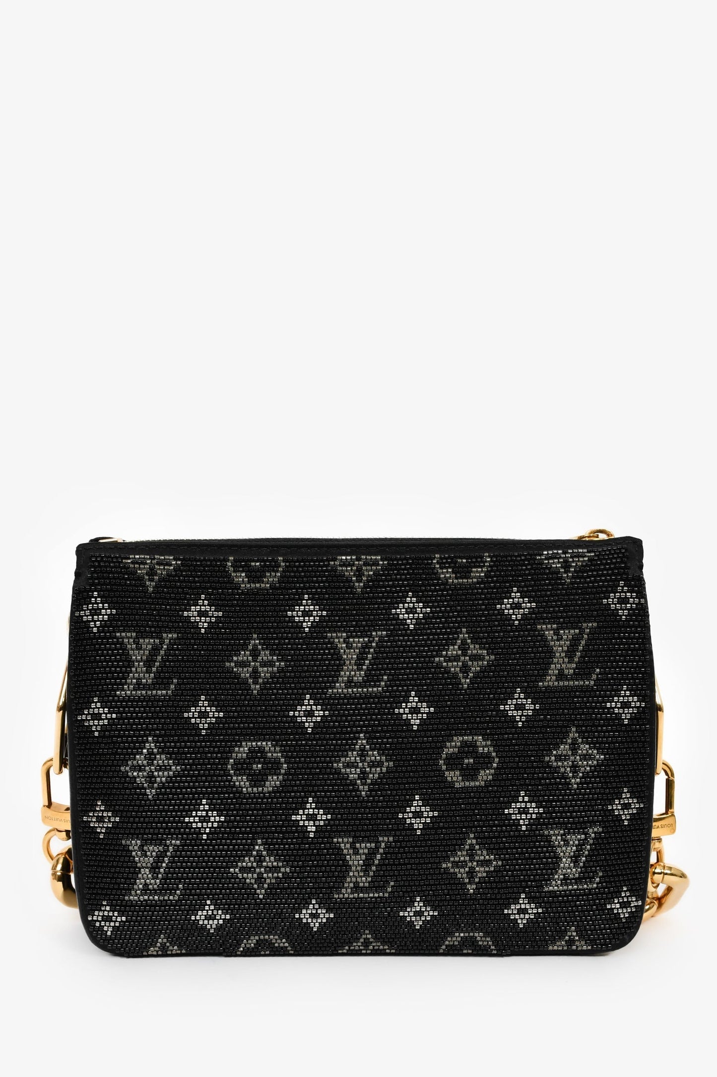 Louis Vuitton Black Satin Beaded Embroidered Monogram Coussin BB