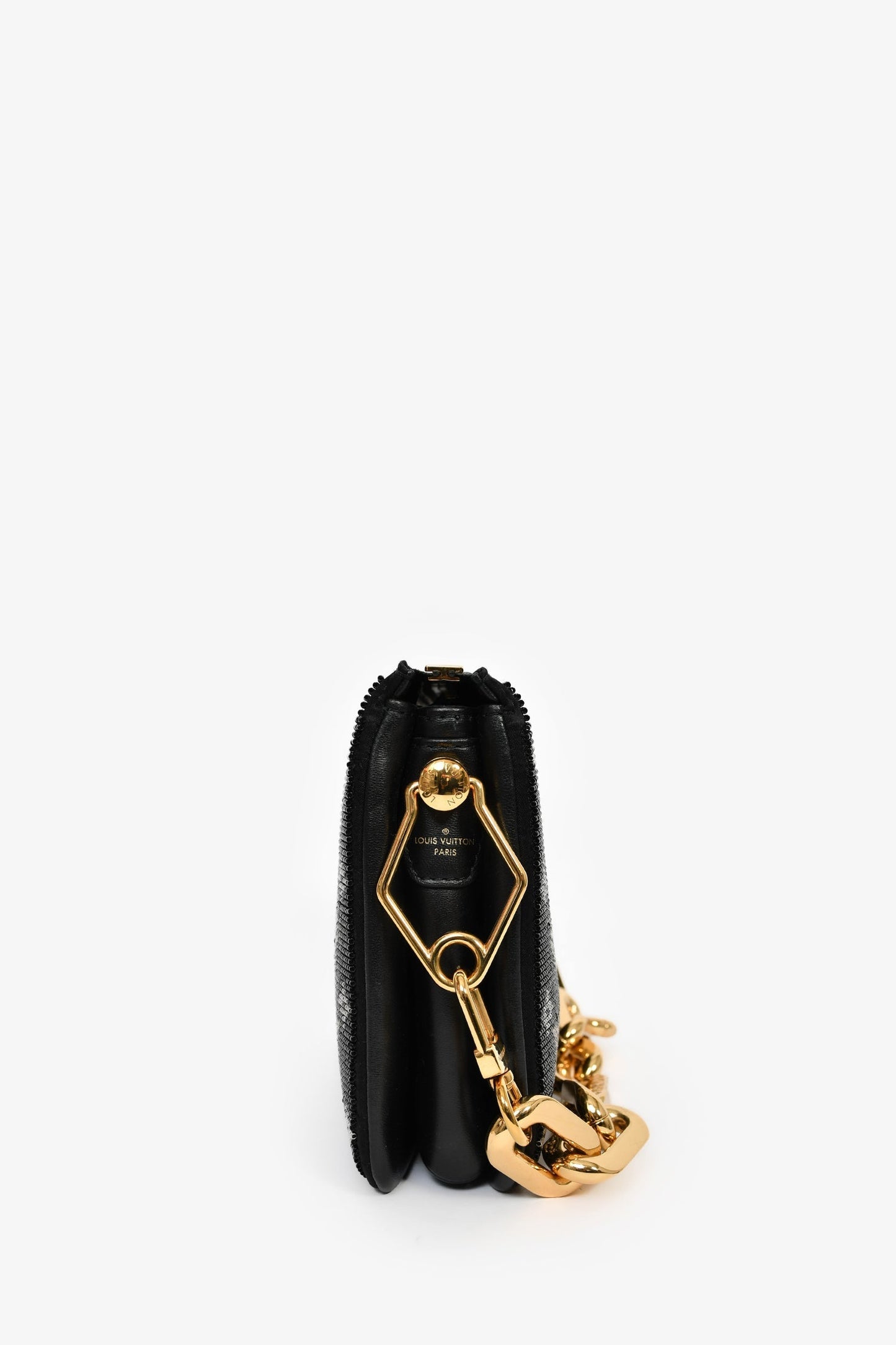 Louis Vuitton Black Satin Beaded Embroidered Monogram Coussin BB