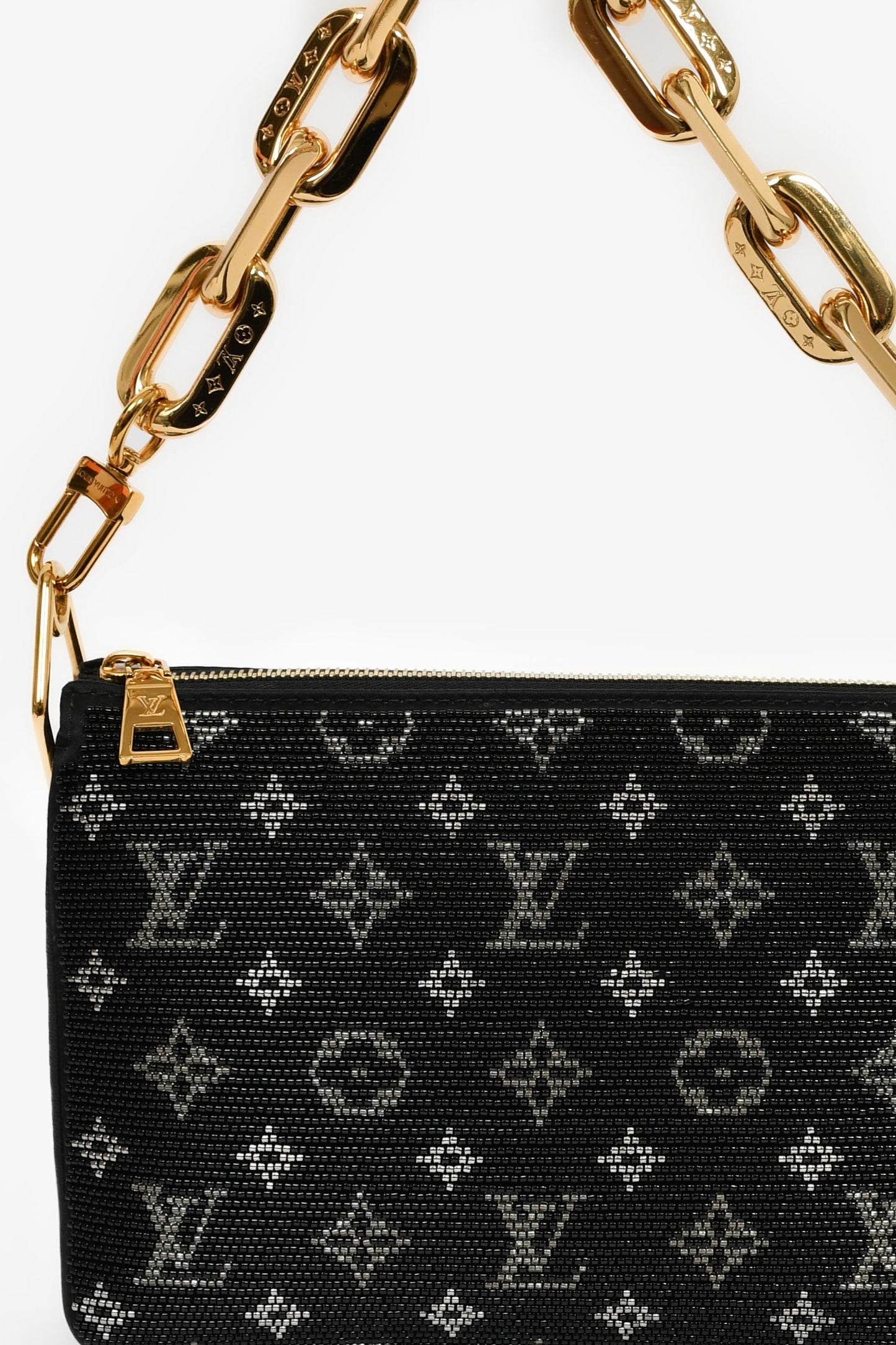 Louis Vuitton Black Satin Beaded Embroidered Monogram Coussin BB