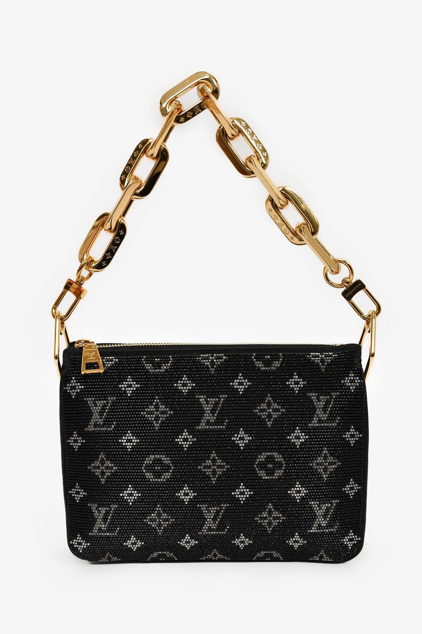 Louis Vuitton Black Satin Beaded Embroidered Monogram Coussin BB
