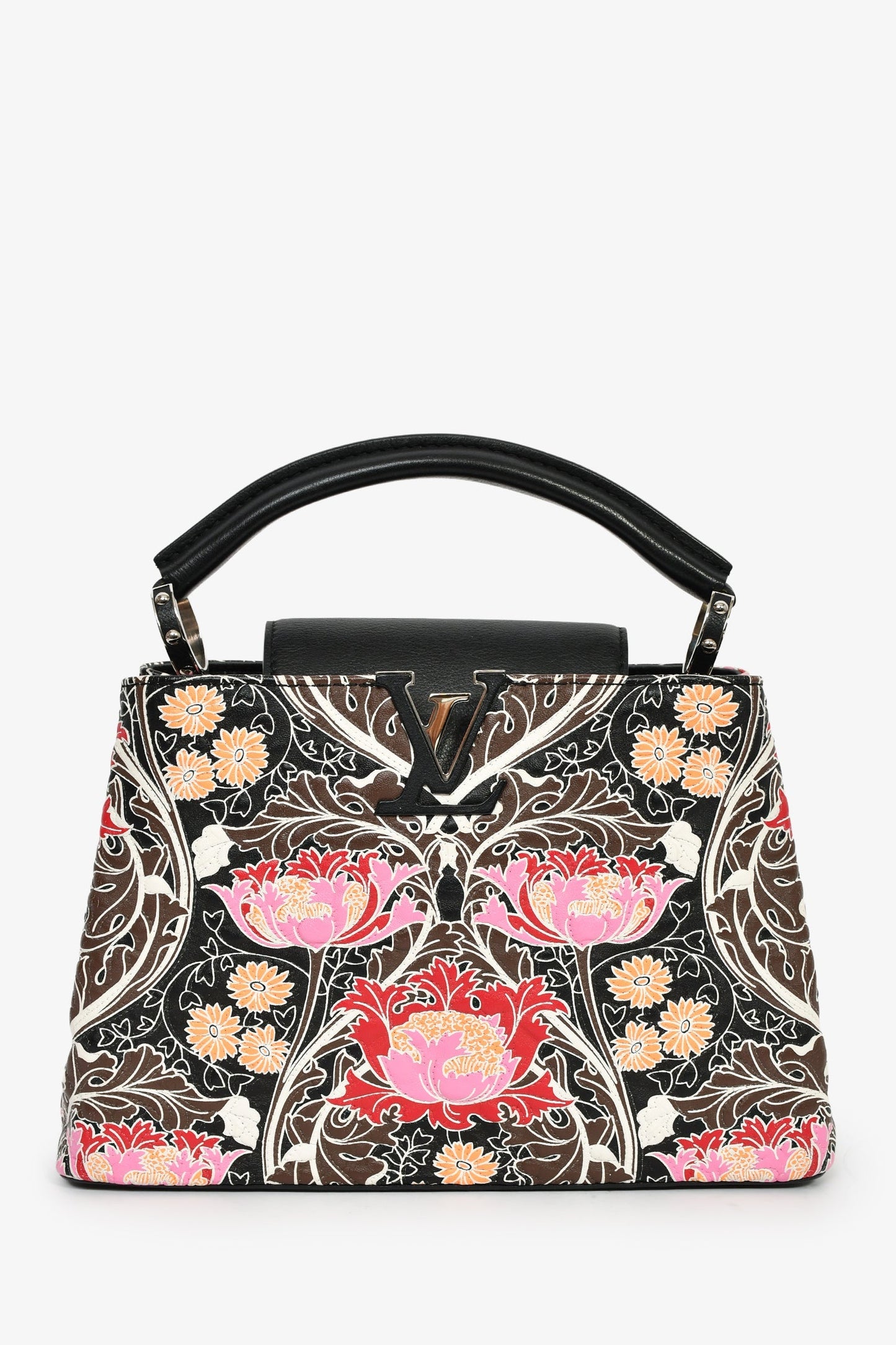 Louis Vuitton 2015 Black/Multicolour Leather Wild Flowers Capucines BB Top Handle Bag with Strap