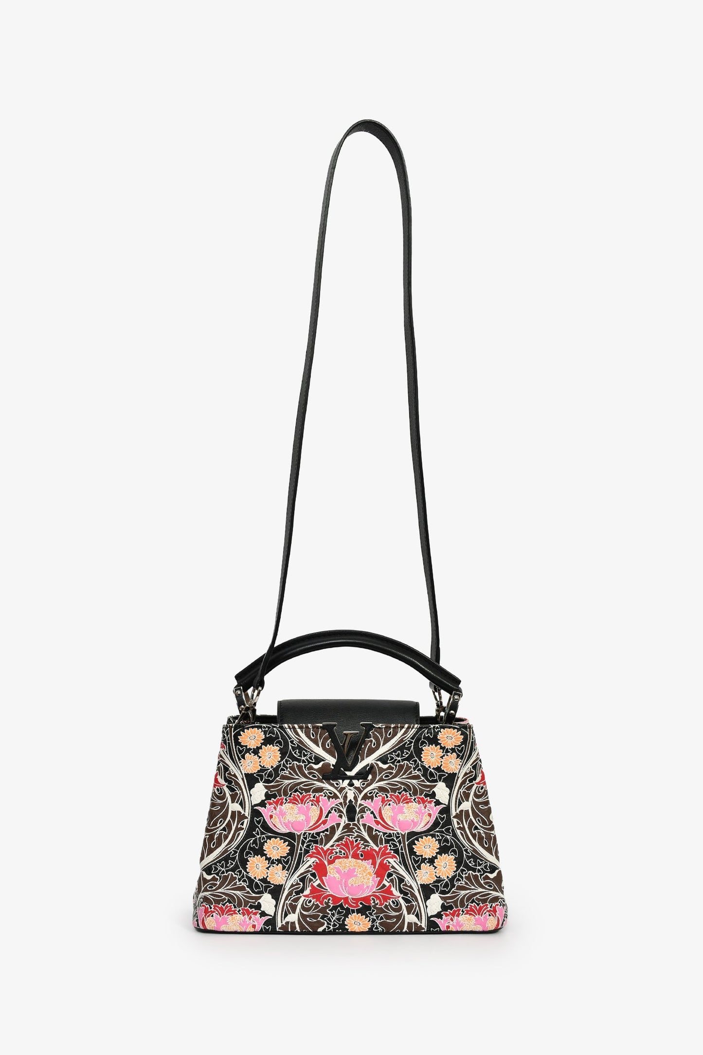 Louis Vuitton 2015 Black/Multicolour Leather Wild Flowers Capucines BB Top Handle Bag with Strap