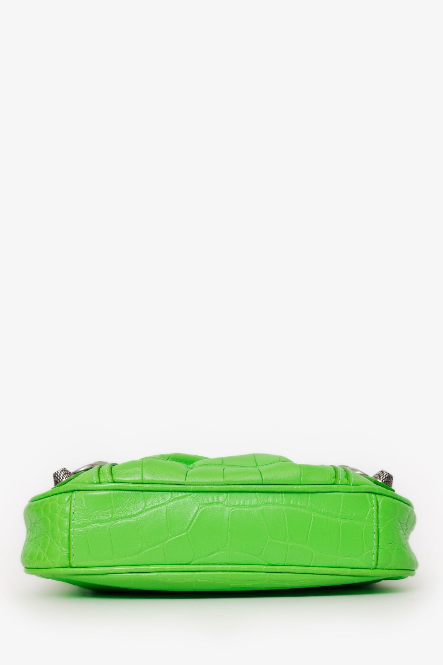 Balenciaga Neon Green Croc Embossed Leather Mini Le Cagole Crossbody Bag With Chain